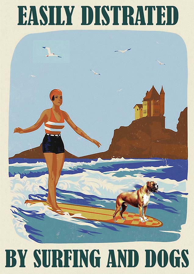 Easily Distracted By Surfing and Dog Girl Boxer-TT0110