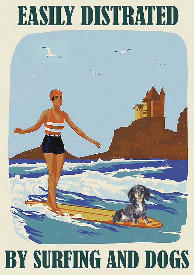Easily Distracted By Surfing and Dog Girl Dachshund-TT0110