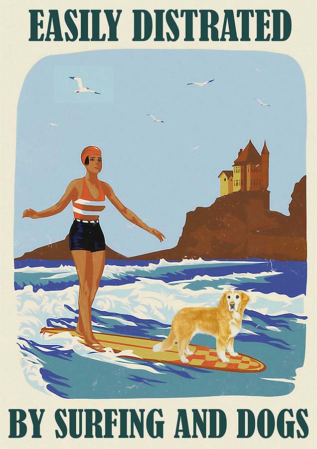Easily Distracted By Surfing and Dog Girl Golden Retriever-TT0110