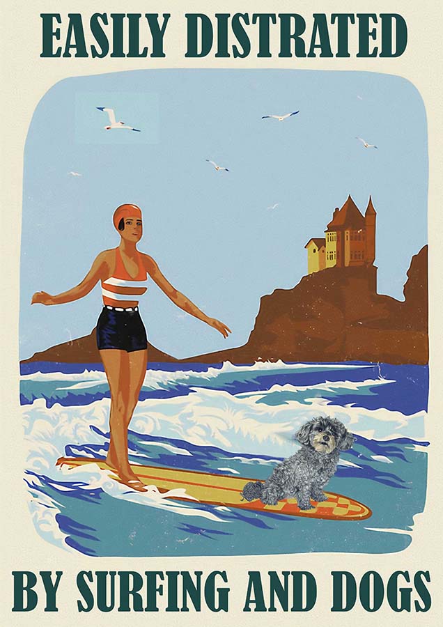 Easily Distracted By Surfing and Dog Girl Goldendoodle-TT0110