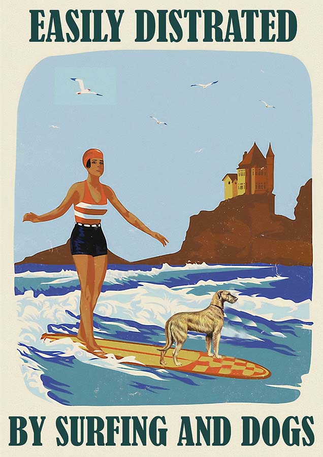 Easily Distracted By Surfing and Dog Girl Irish Wolfhound-TT0110