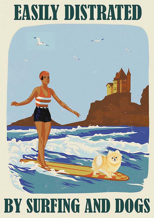 Easily Distracted By Surfing and Dog Girl Pomeranian-TT0110