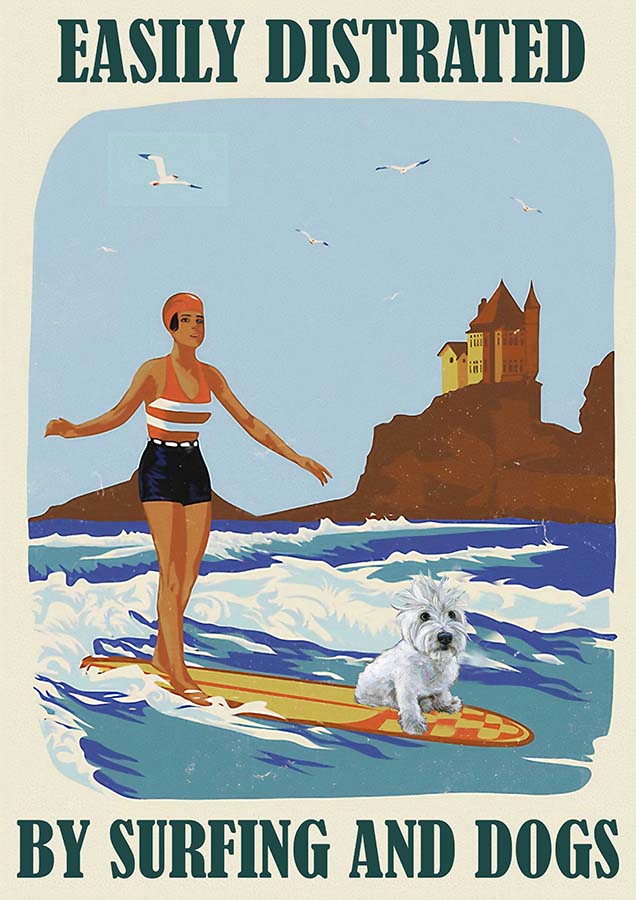 Easily Distracted By Surfing and Dog Girl Westie-TT0110