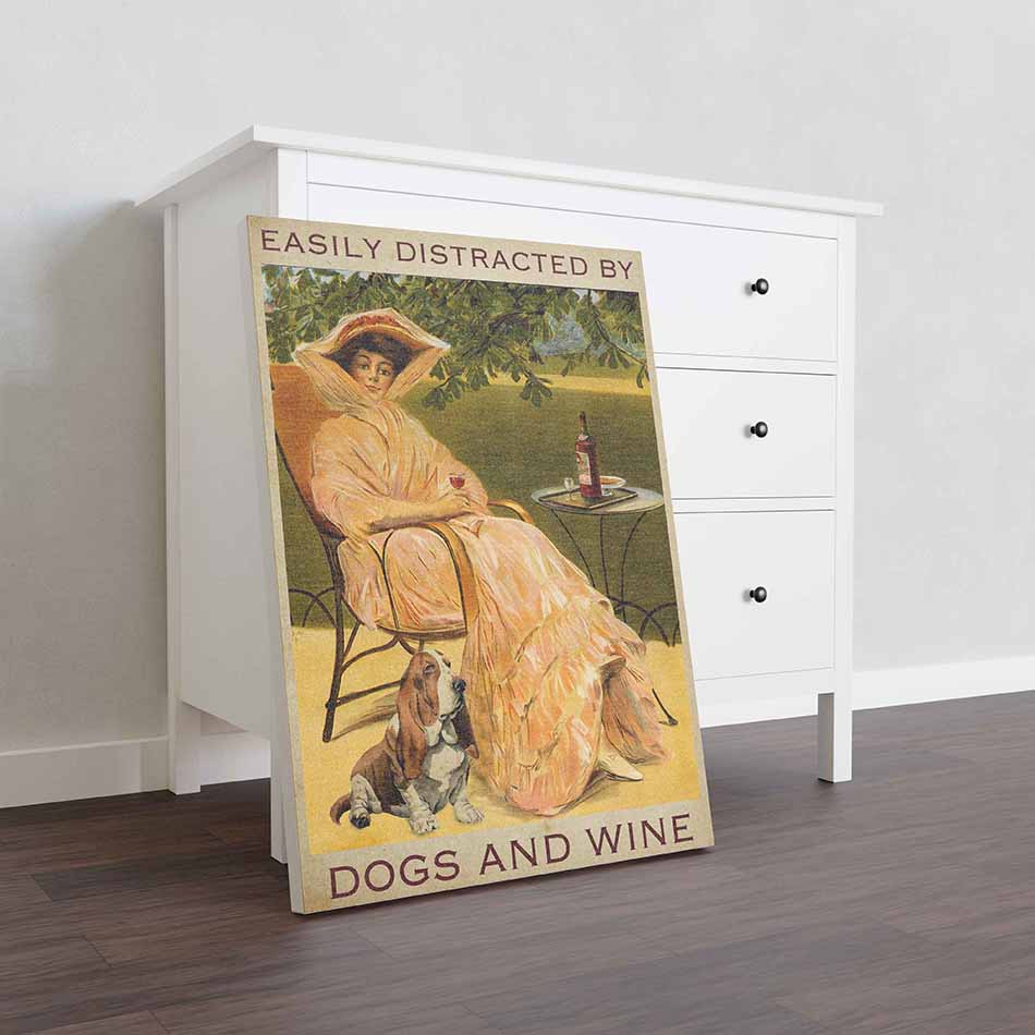 Easily Distracted by Basset Hound Dogs and Wine-TT2508