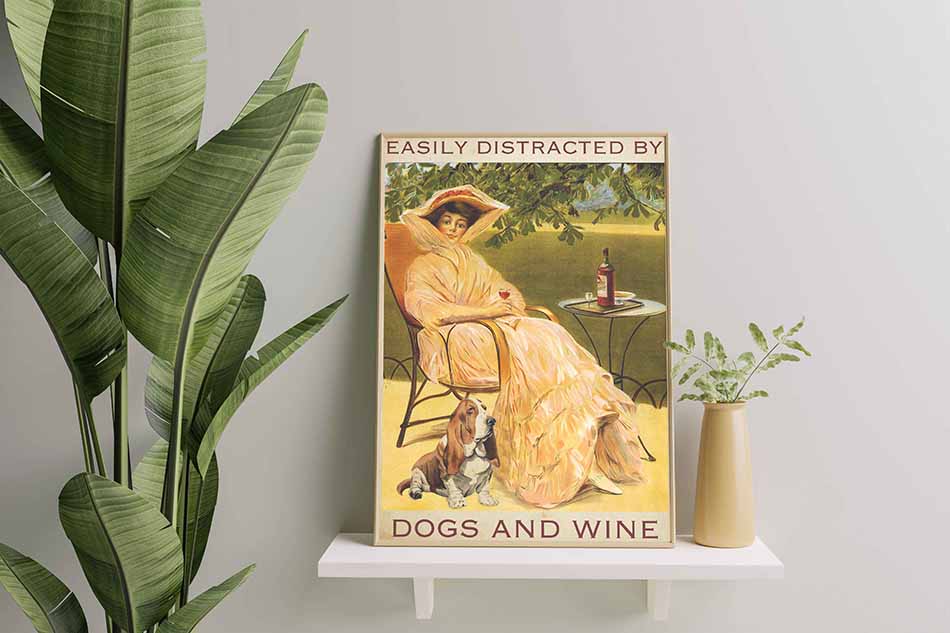 Easily Distracted by Basset Hound Dogs and Wine-TT2508