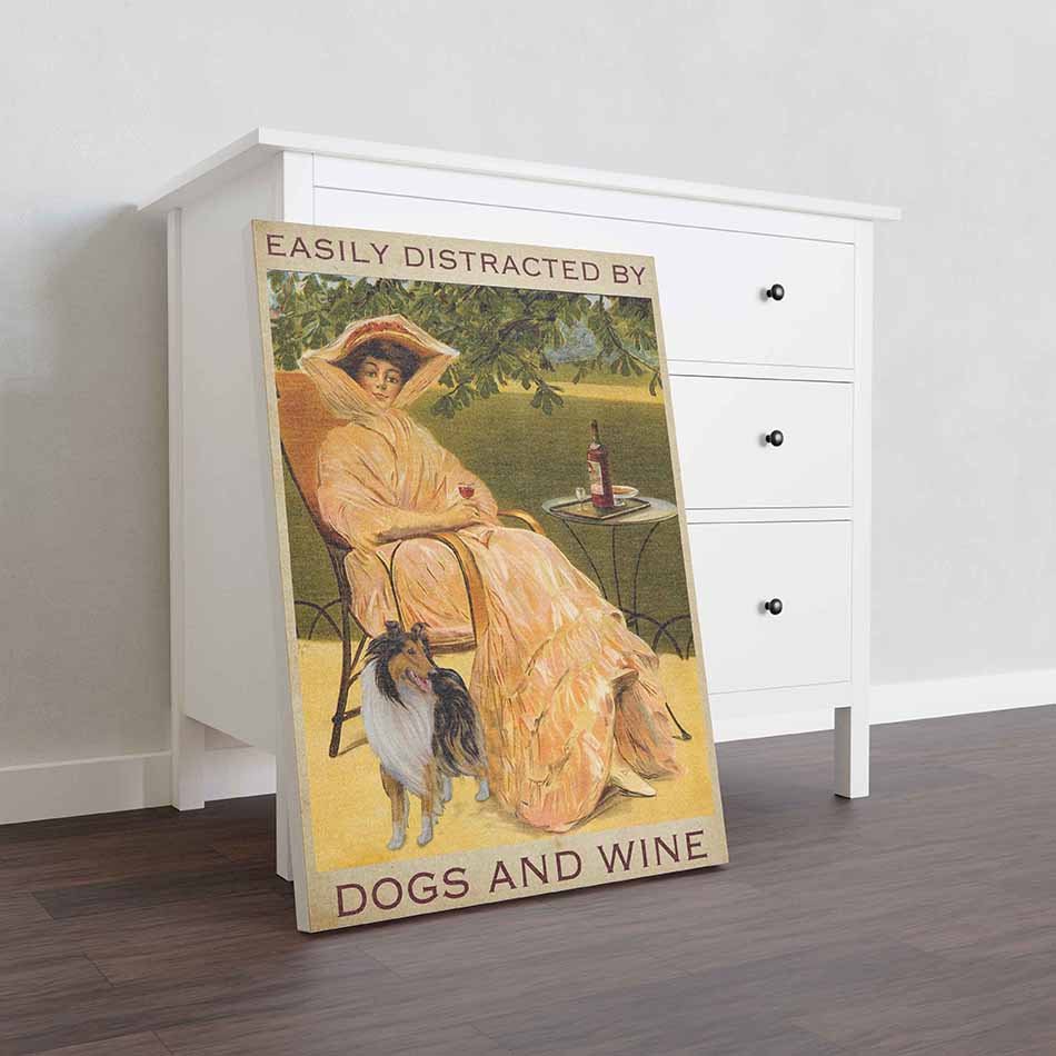 Easily Distracted by Collie Dogs and Wine-TT2508