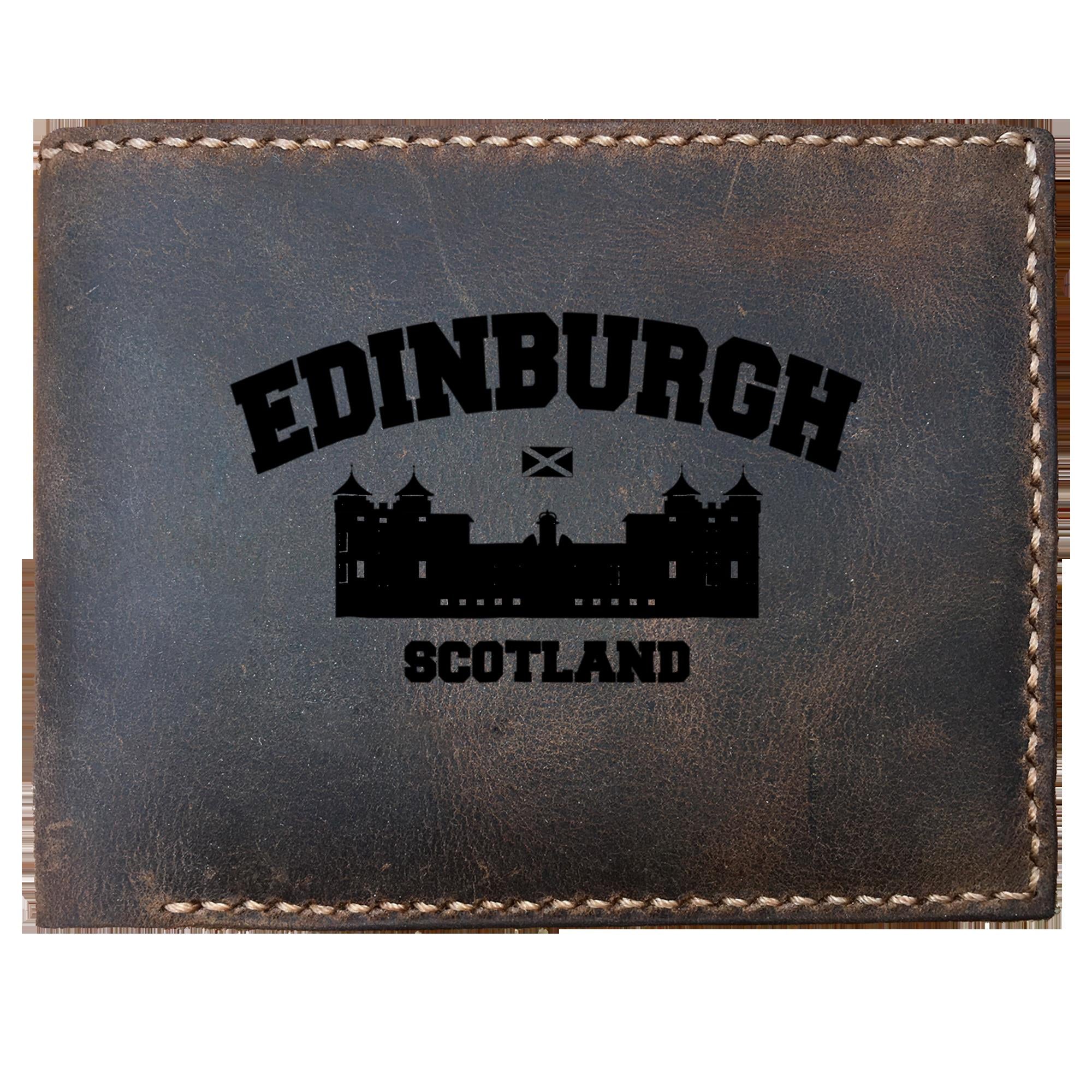 Skitongifts Funny Custom Laser Engraved Bifold Leather Wallet For Men, Edinburgh Scotland Vintage Scottish Capital