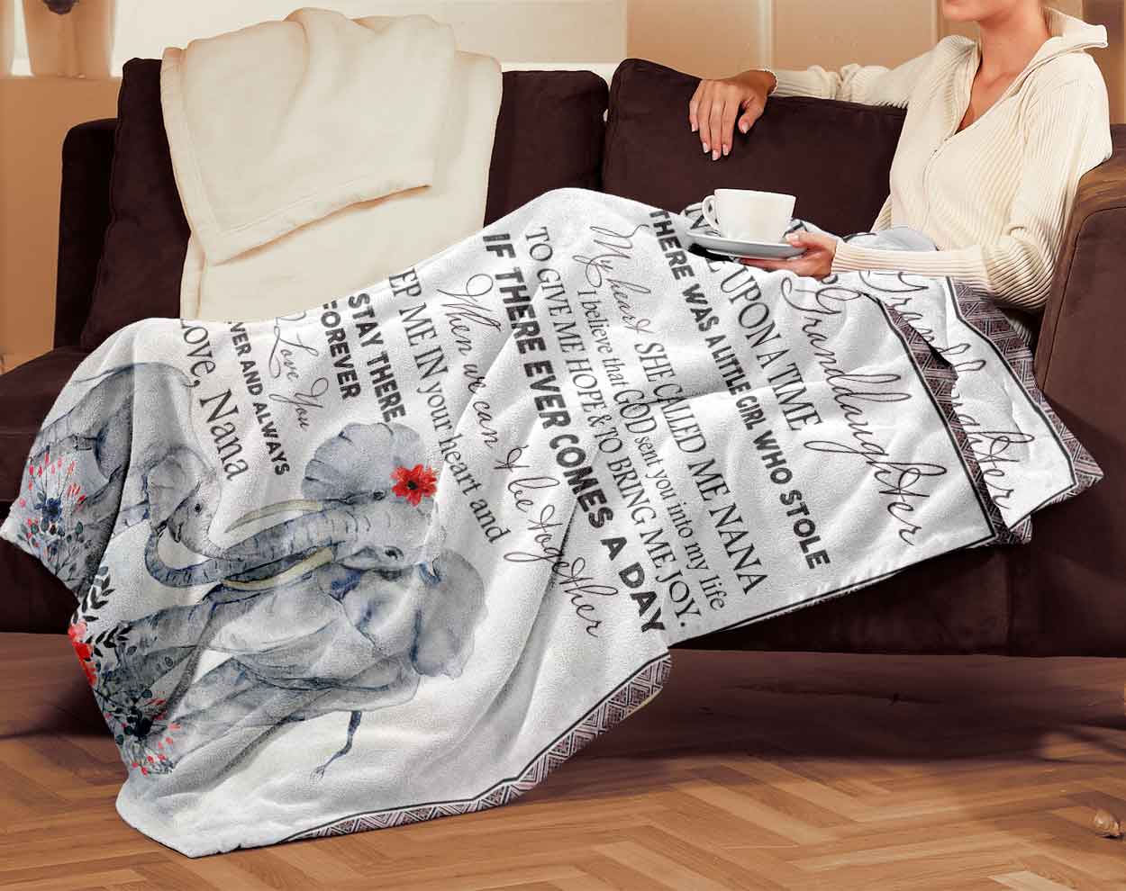 Skitongifts Blanket For Sofa Throws, Bed Throws Blanket - Elephant To My Granddaughter I Believe That God Sent You Into My Life Love, Nana-TT1101