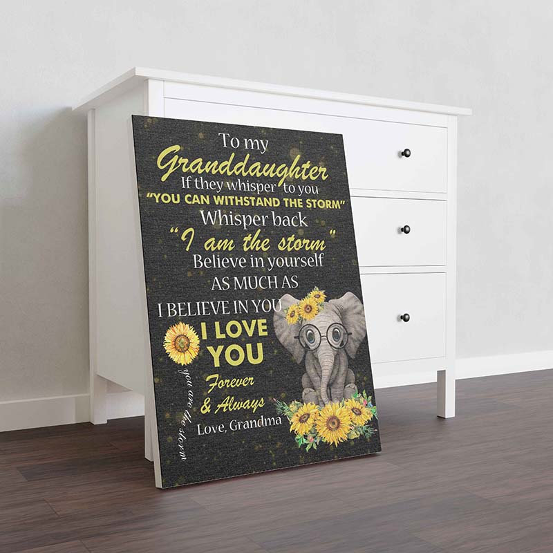 Skitongifts Wall Decoration, Home Decor, Decoration Room Elephants Sunflower Grandma To Granddaughter I Am The Storm I Love You Forever-TT1801