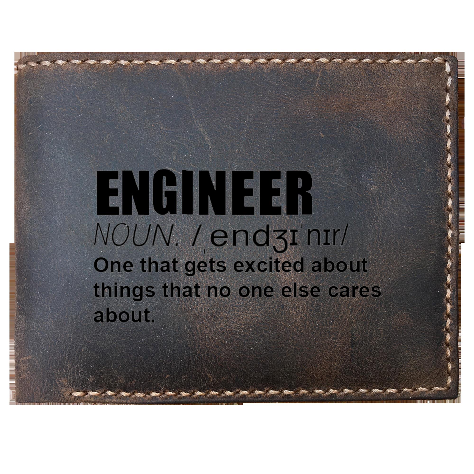 Skitongifts Funny Custom Laser Engraved Bifold Leather Wallet For Men, Engineer Definition