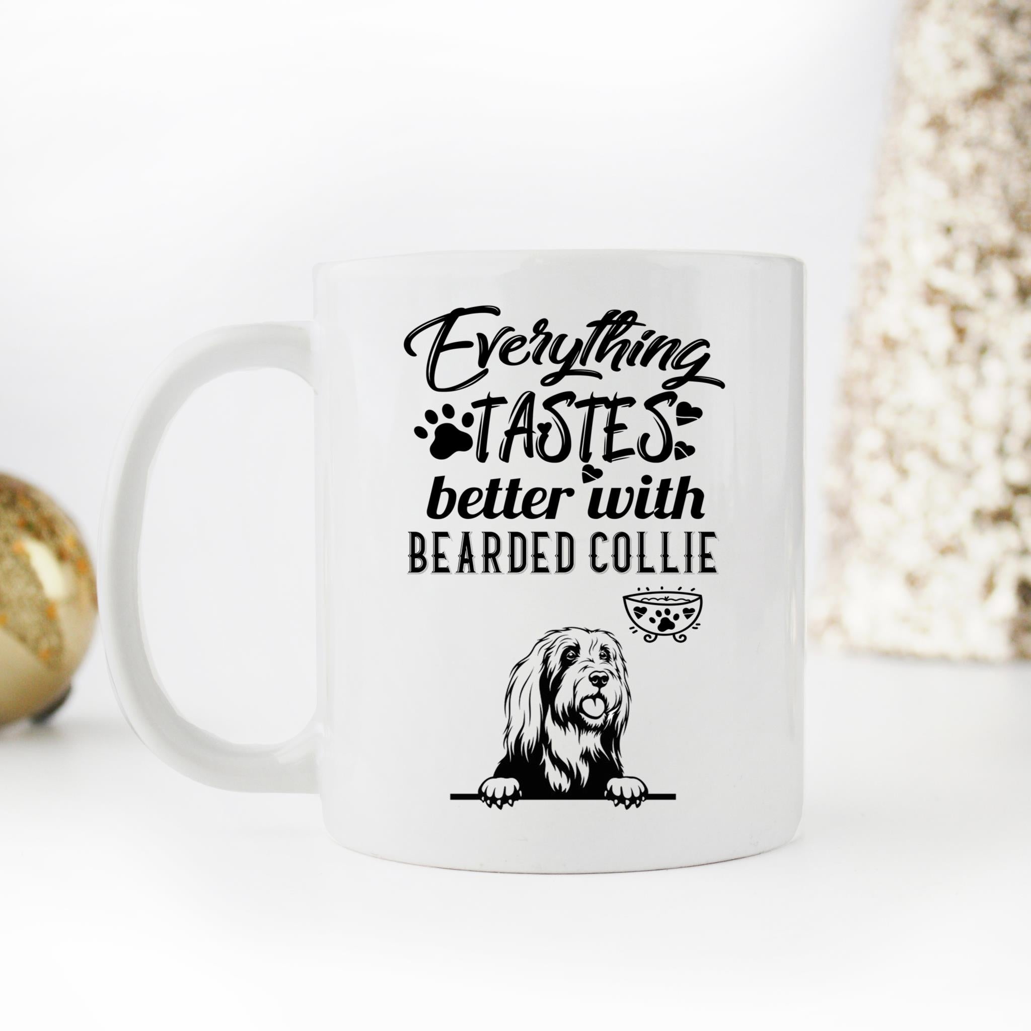 Skitongifts Coffee Mug Funny Ceramic Novelty Everything Tastes Better With Bearded Collie bDgtiGS