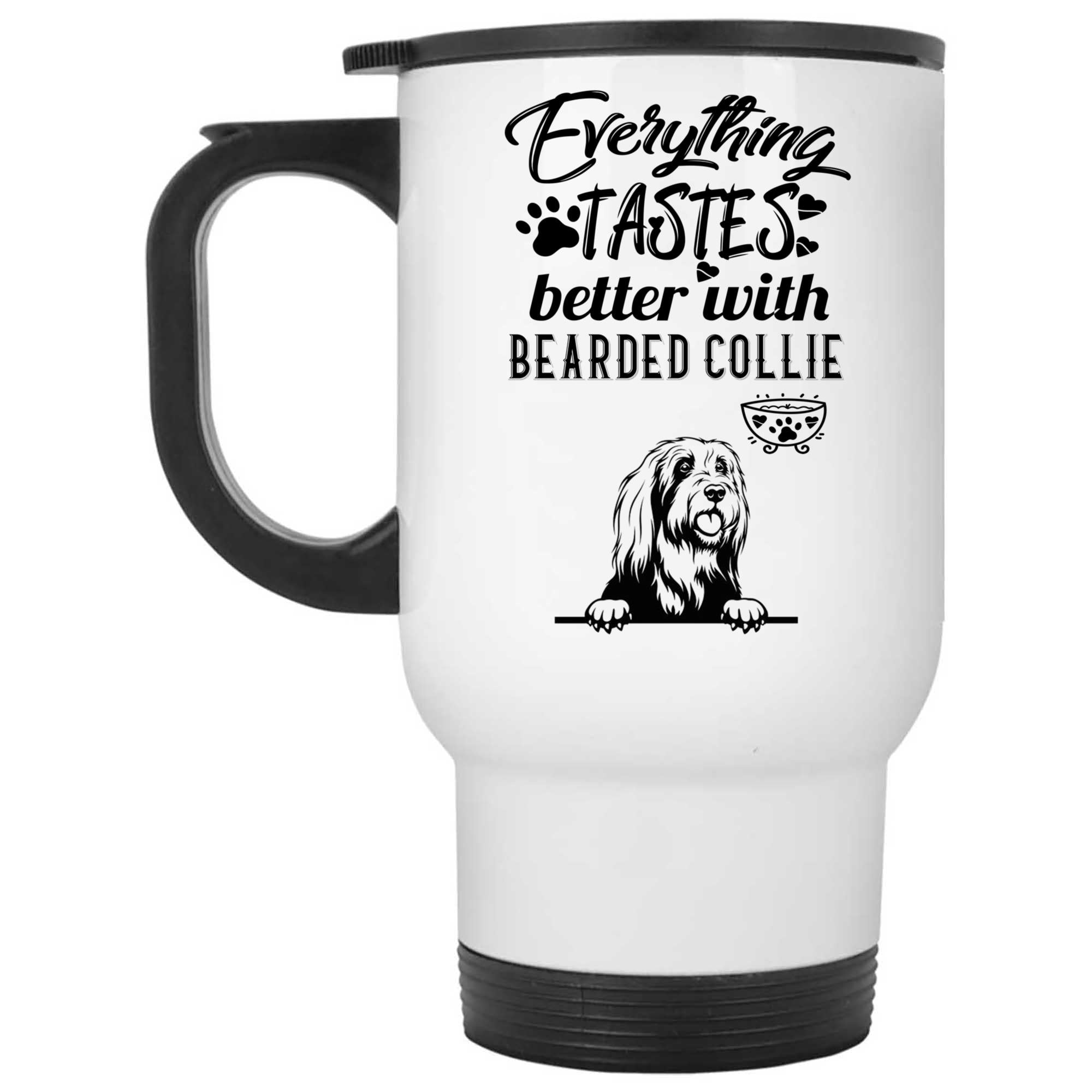 Skitongifts Coffee Mug Funny Ceramic Novelty Everything Tastes Better With Bearded Collie bDgtiGS