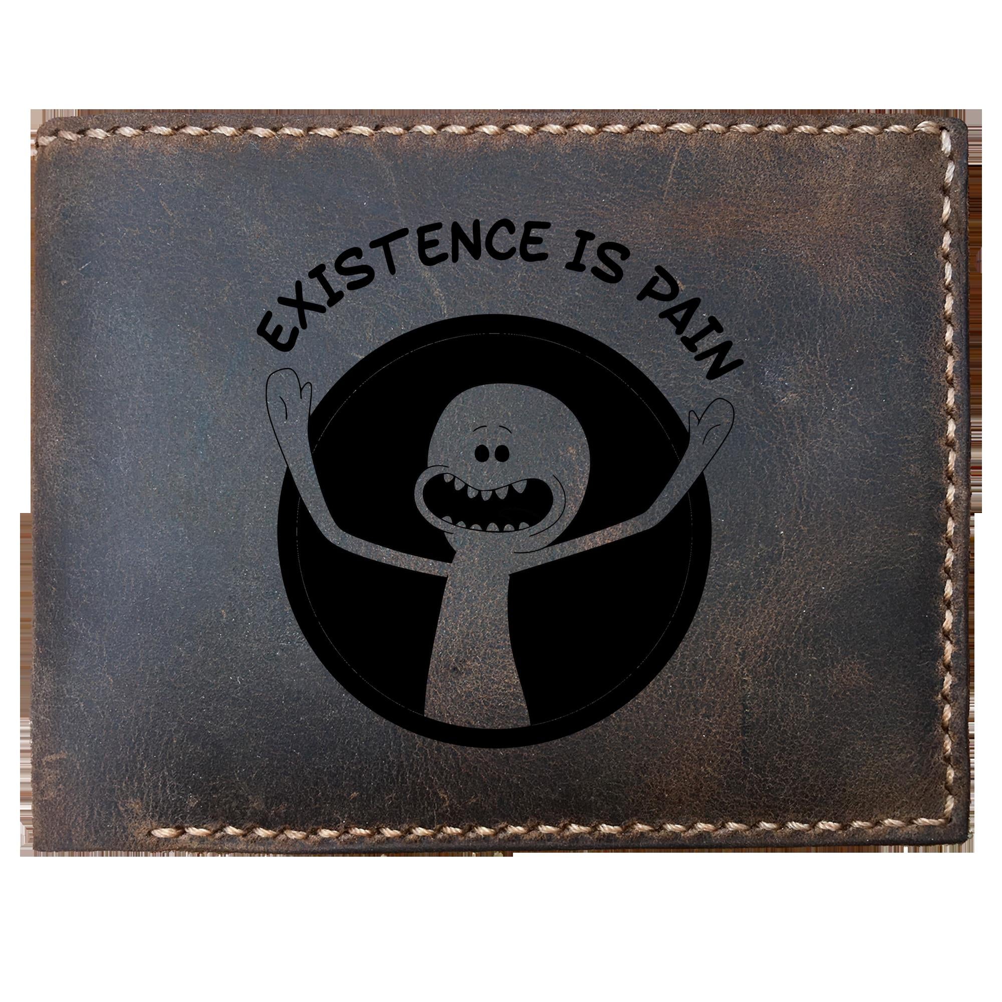 Skitongifts Funny Custom Laser Engraved Bifold Leather Wallet For Men, Existence Is Pain