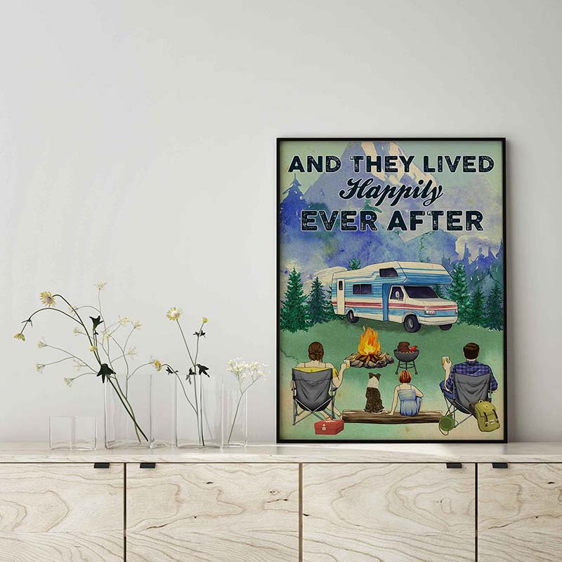 Skitongifts Wall Decoration, Home Decor, Decoration Room Family They Lived Happily Ever After Camping With My Love And Dogs Mounth Forest TT1402