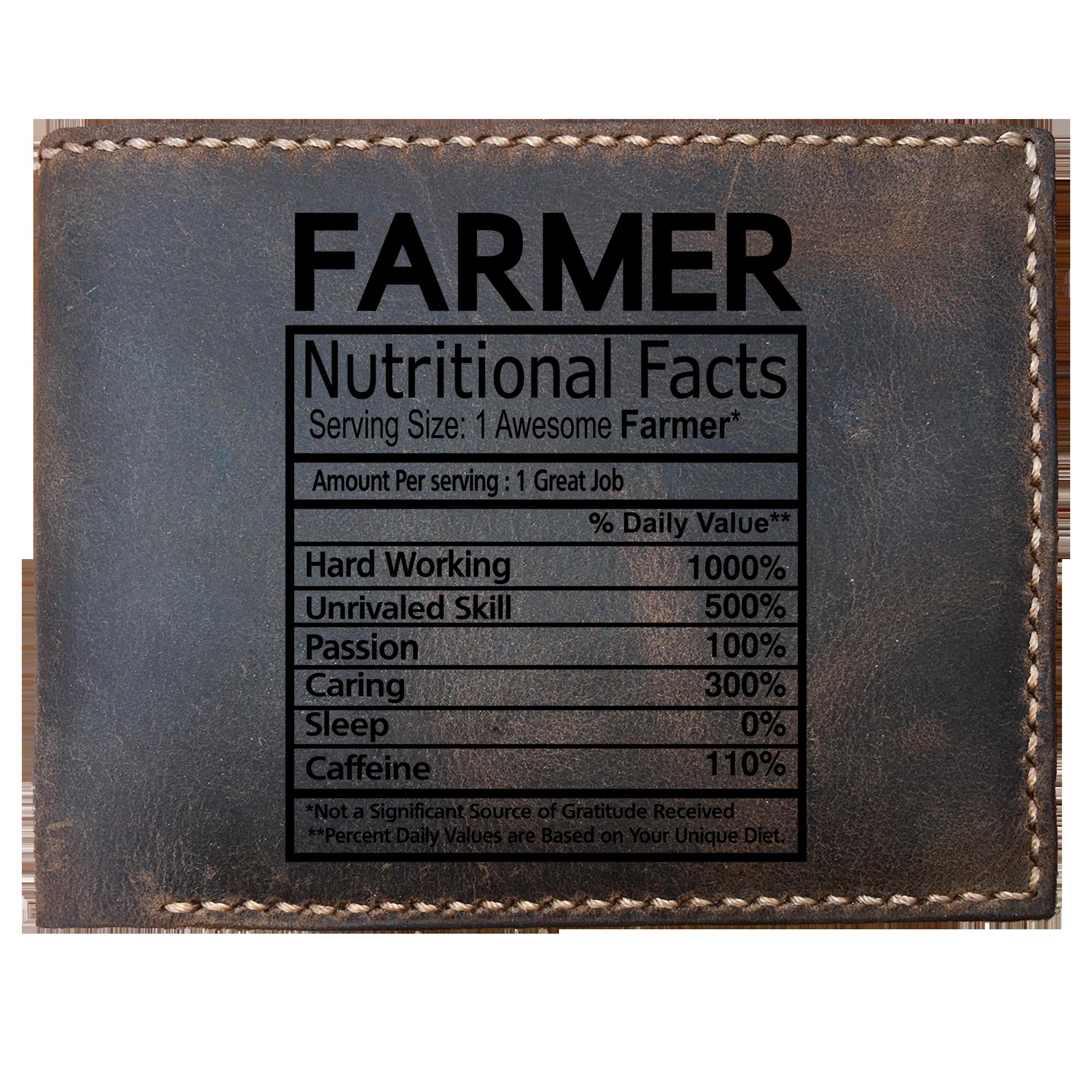 Skitongifts Funny Custom Laser Engraved Bifold Leather Wallet For Men, Farmer Nutritional Facts