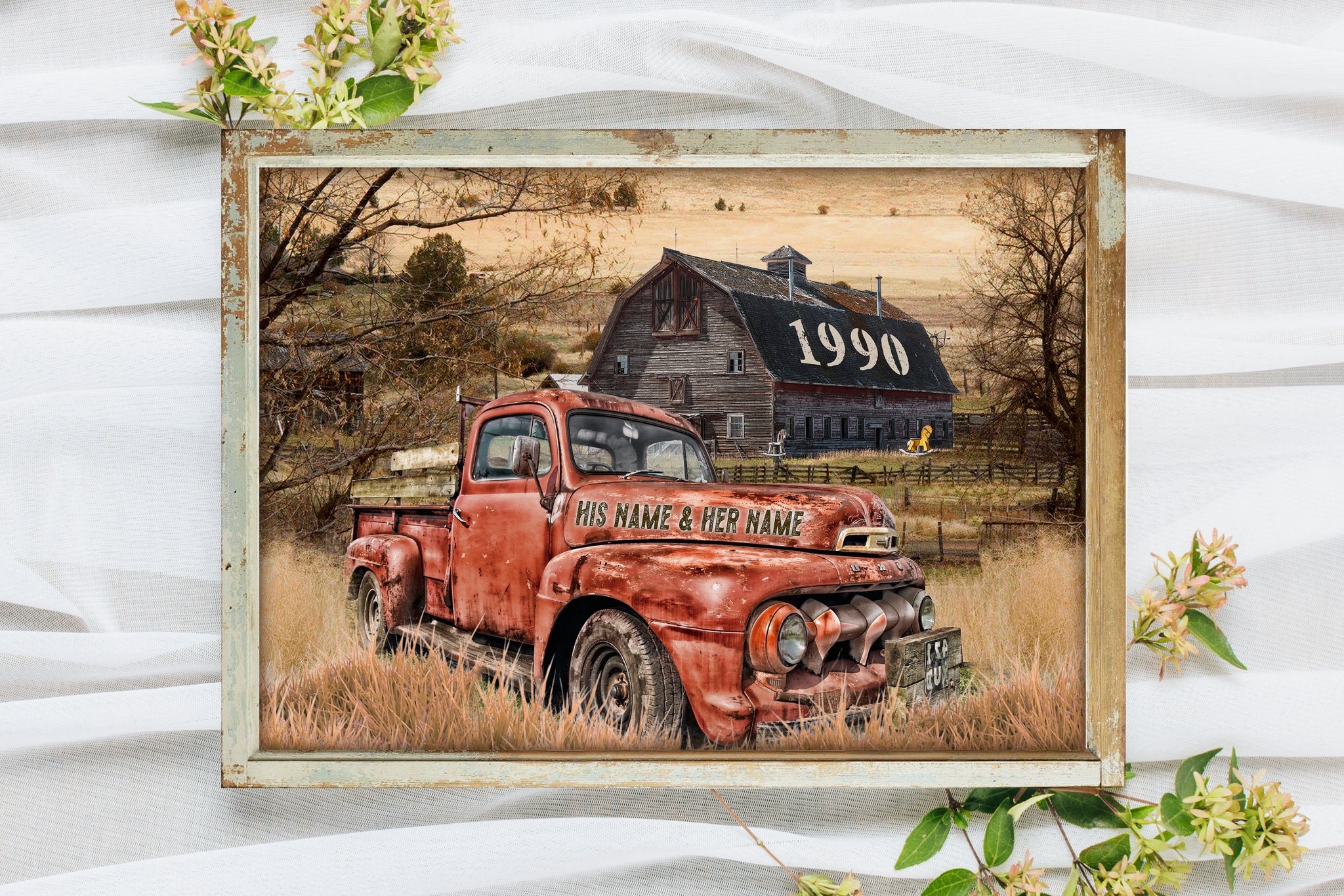 Faux Window Poster Custom Names And Year Pickup Truck Old Barn 