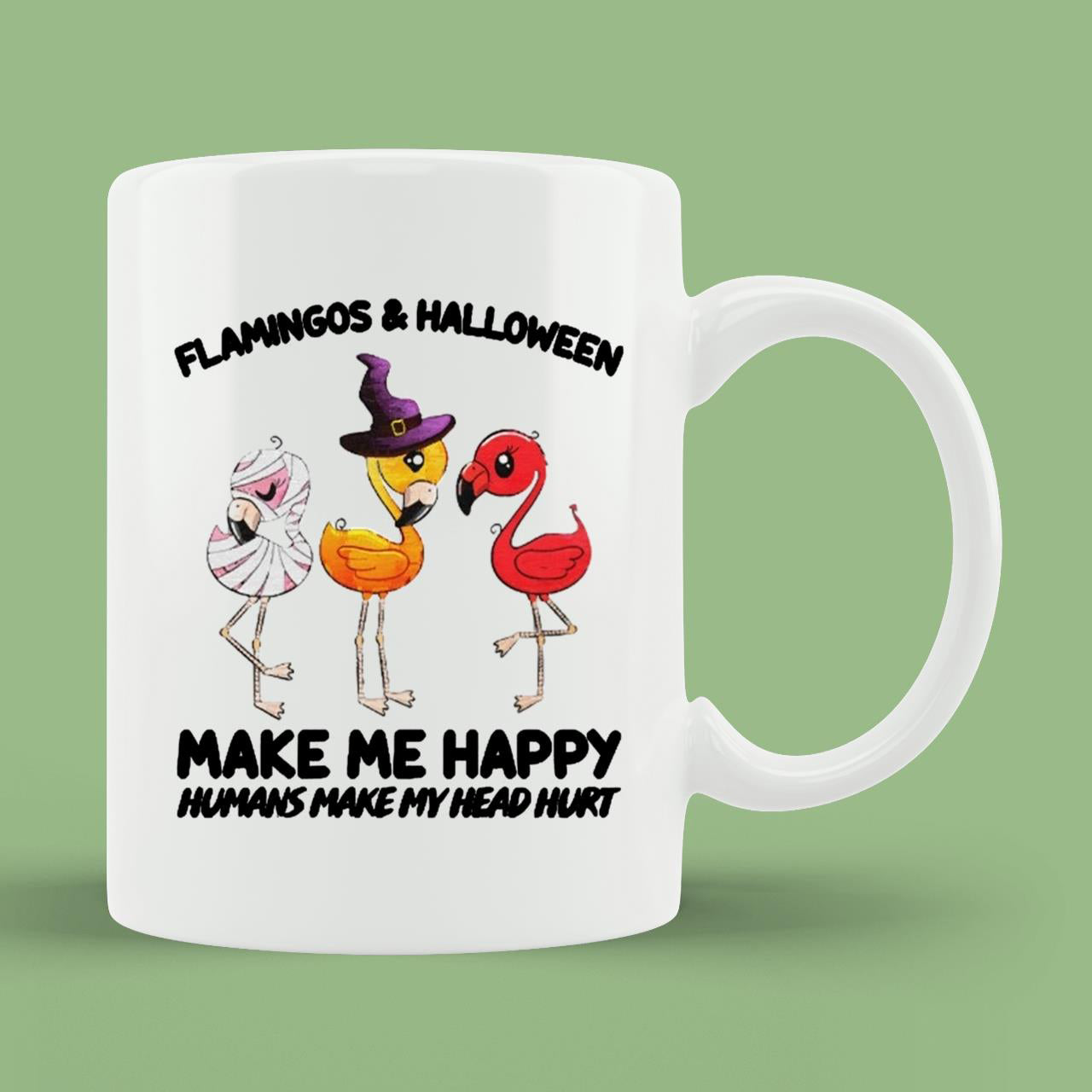 Skitongift Spooky Ceramic Novelty Coffee Mug Flamingo Halloween Mug