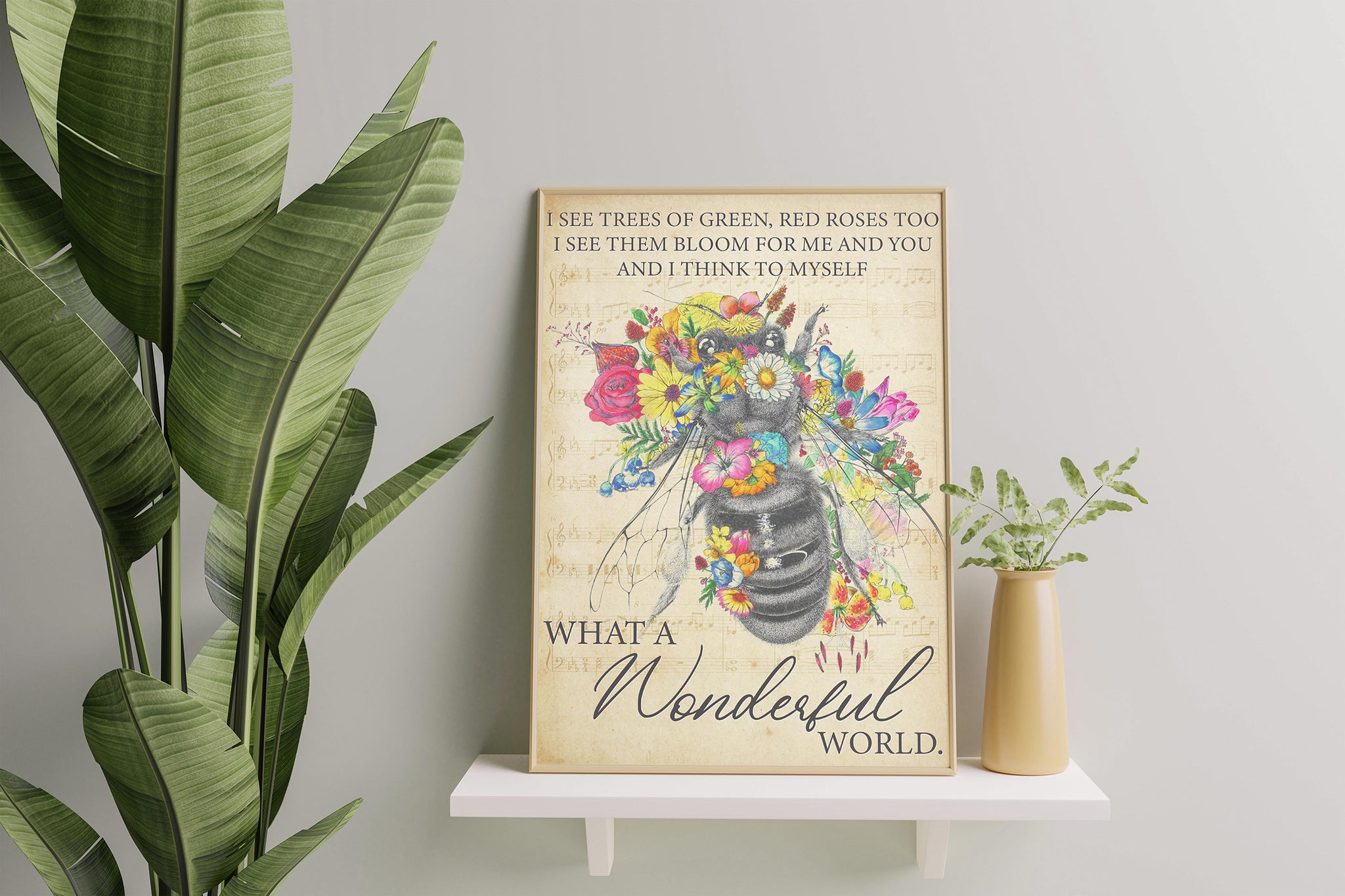 Floral Bee What A Wonderful World I See Trees Of Green Quotes TT3107