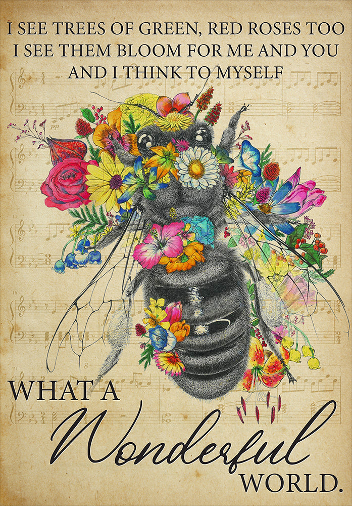 Floral Bee What A Wonderful World I See Trees Of Green Quotes TT3107