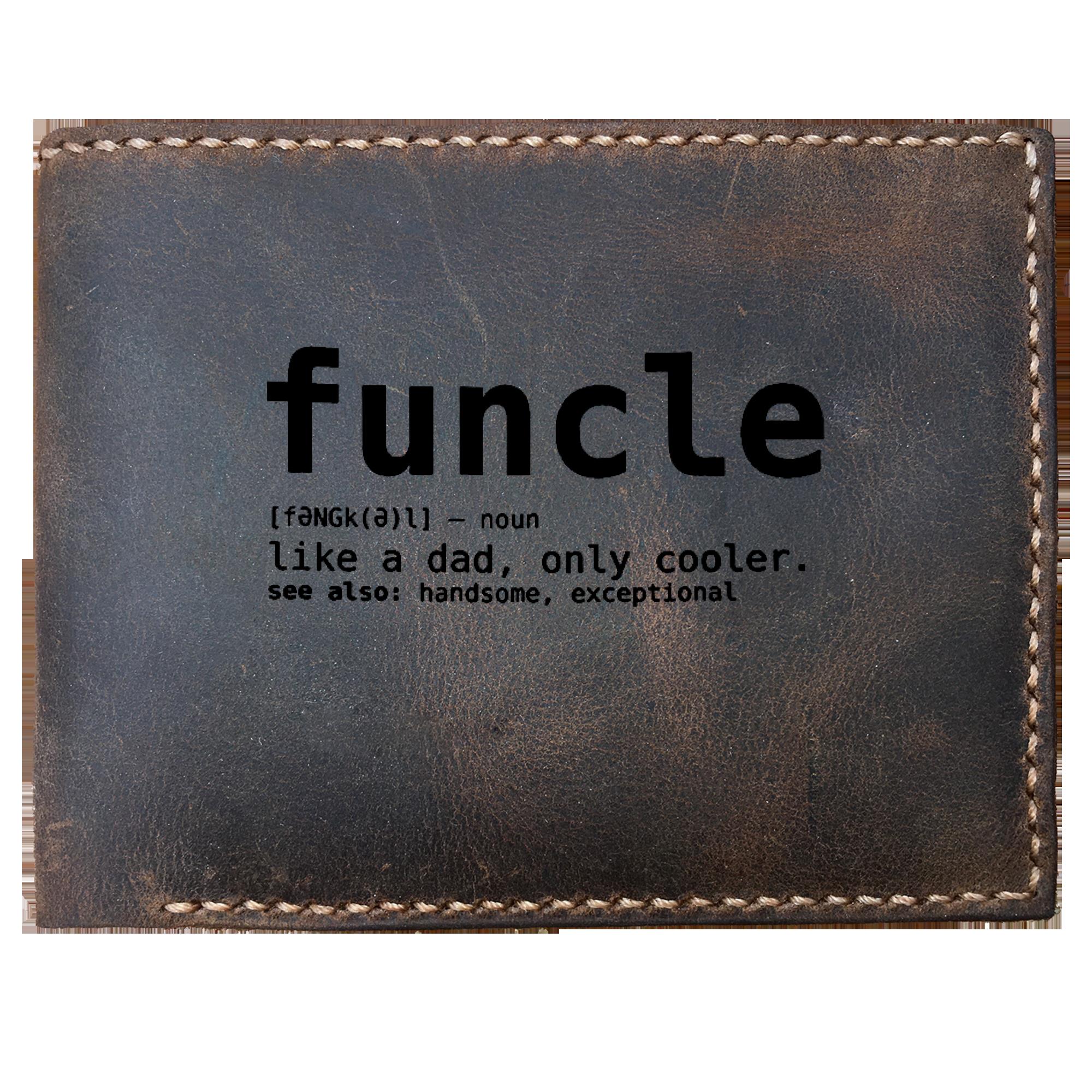 Skitongifts Funny Custom Laser Engraved Bifold Leather Wallet For Men, Funcle Definition Funny For Uncle