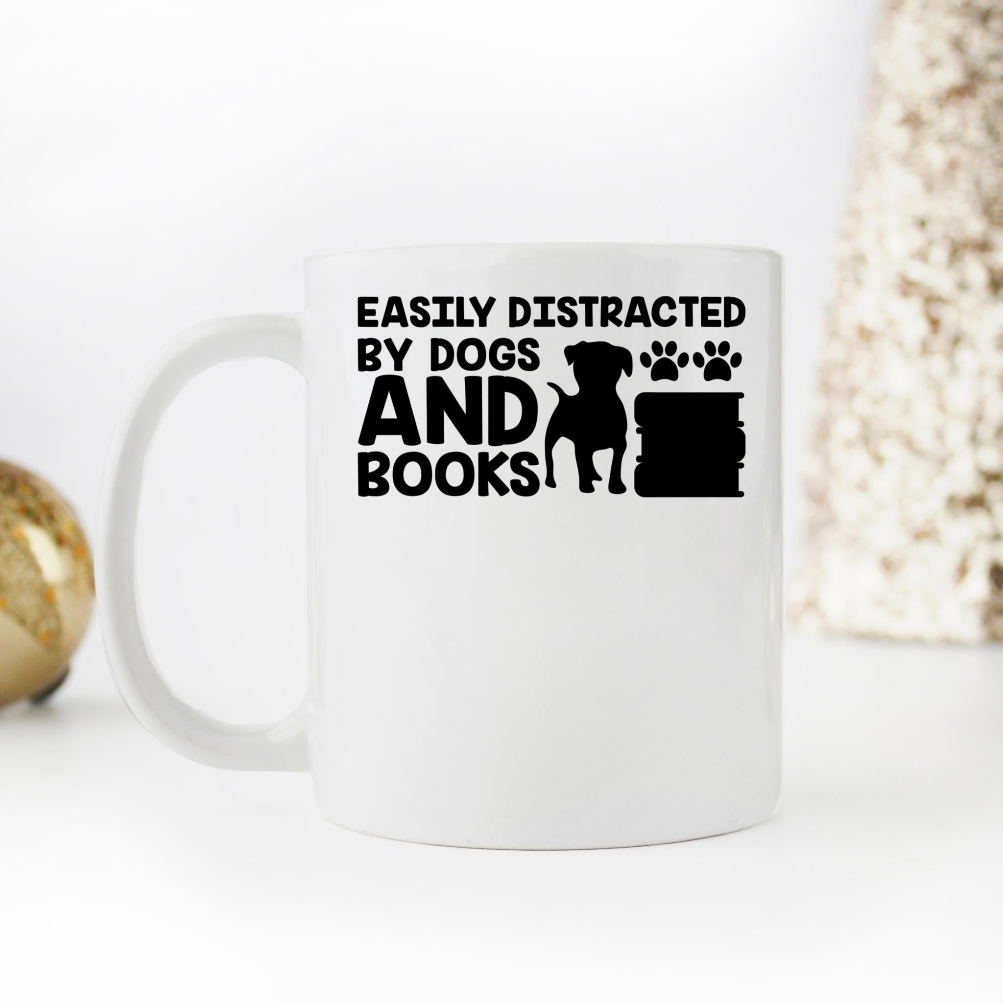 Skitongifts Funny Ceramic Novelty Coffee Mug Funny Book Lovers Dog Easily Distracted By Dogs And Books nmNvaGg
