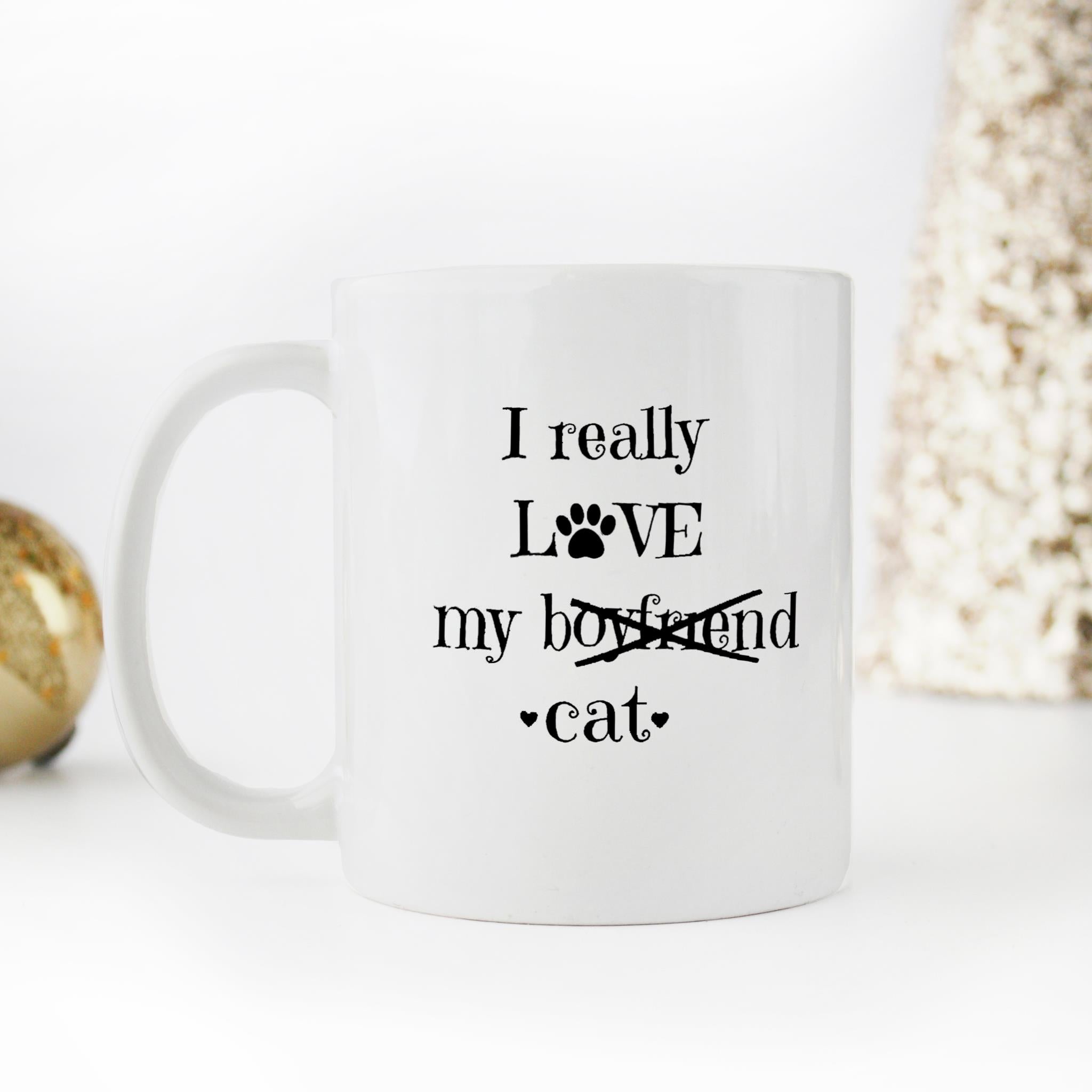 Skitongifts Funny Ceramic Novelty Coffee Mug Funny Cat  I Really Love My Boyfriend Cat Great For Cat Lover Jv5Ky4O
