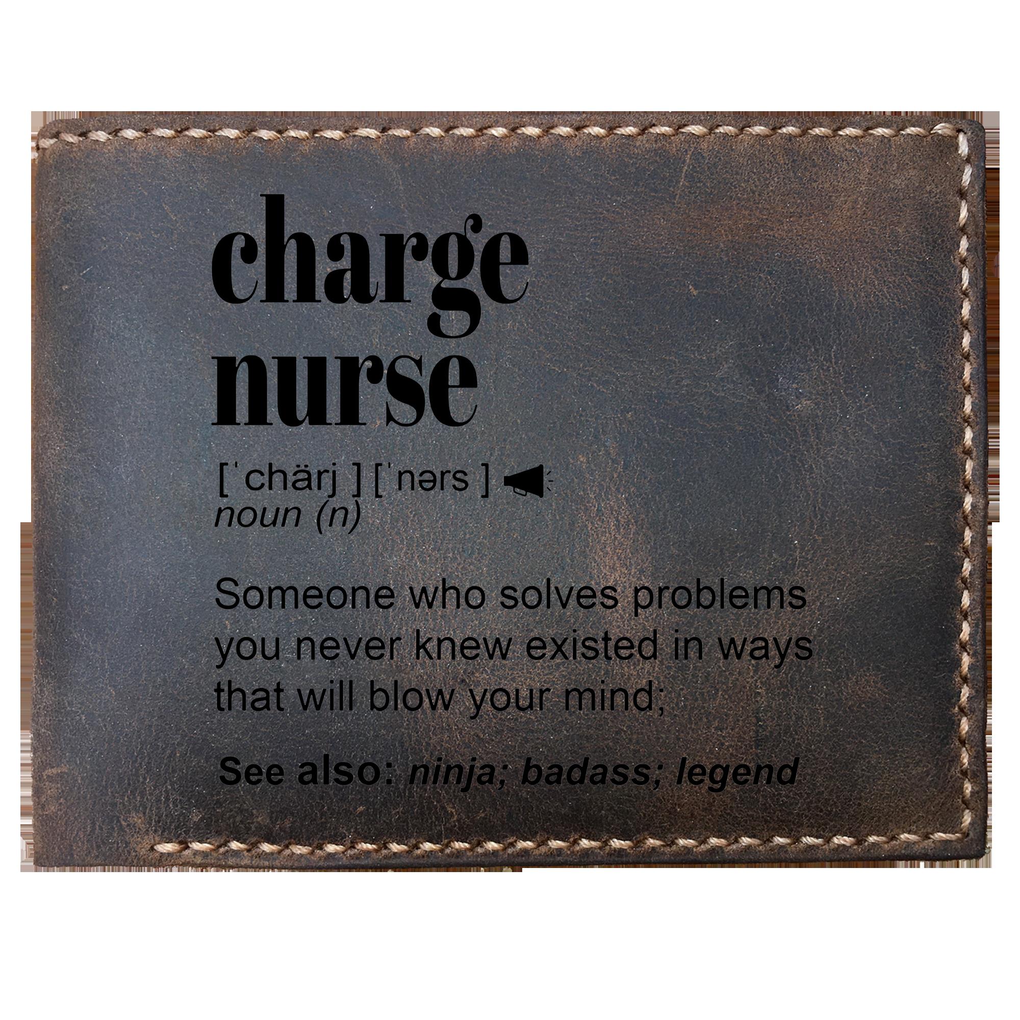 Skitongifts Funny Custom Laser Engraved Bifold Leather Wallet For Men, Funny Charge Nurse Appreciation, Thank You