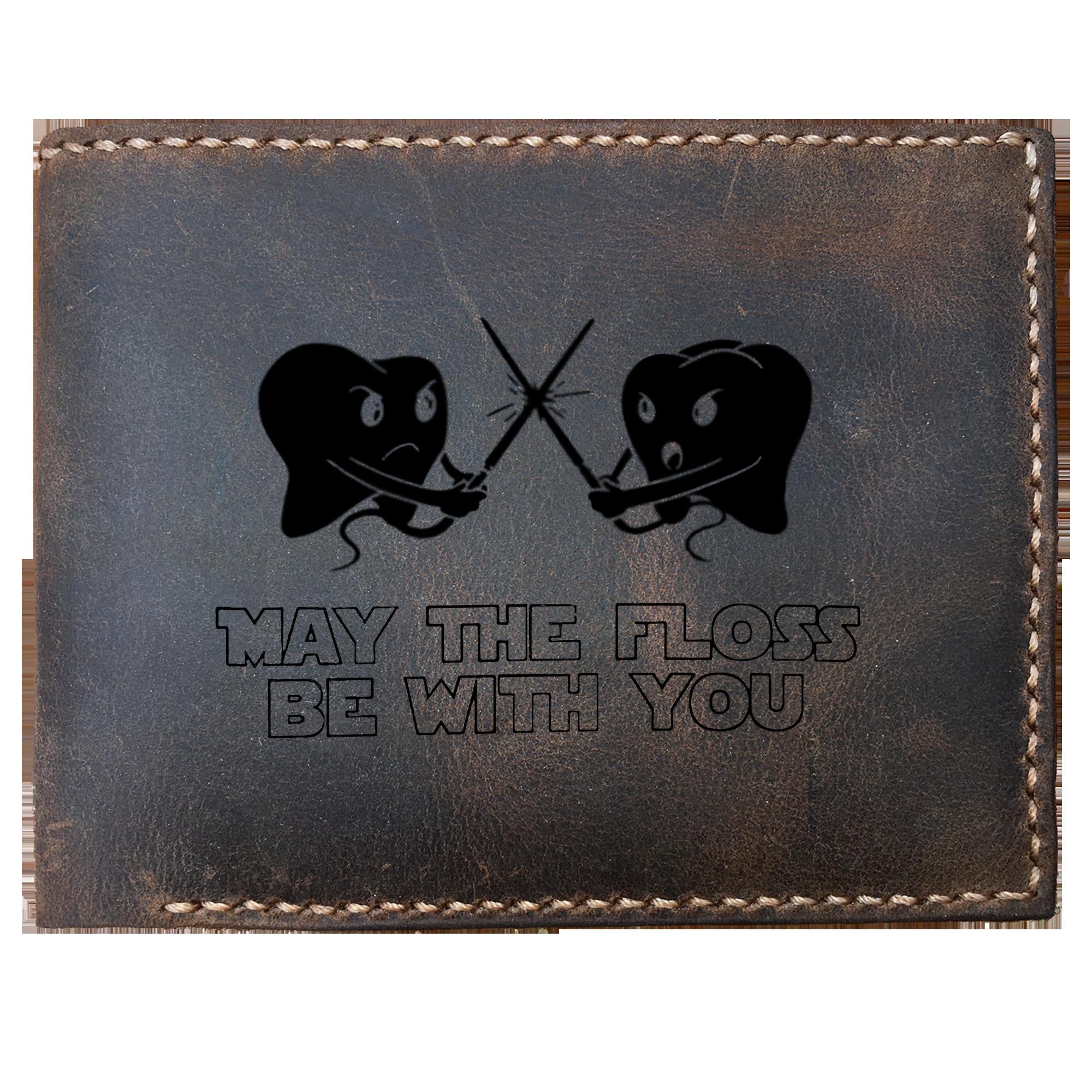 Skitongifts Funny Custom Laser Engraved Bifold Leather Wallet For Men, Funny Dental Hygienist May The Floss Be With You For Dentist Assistants