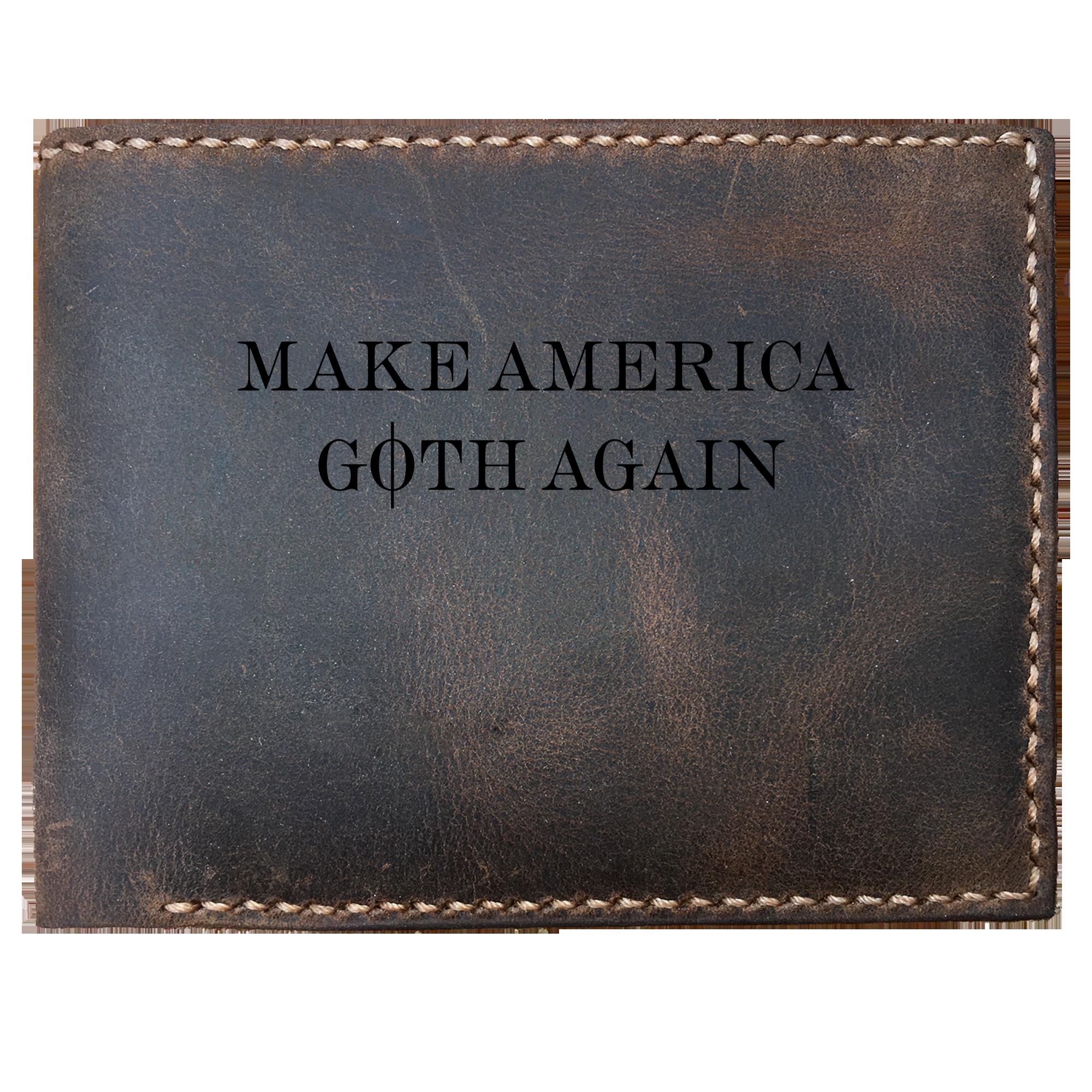 Skitongifts Funny Custom Laser Engraved Bifold Leather Wallet For Men, Funny Gothic Make America Goth Again In Black Goth