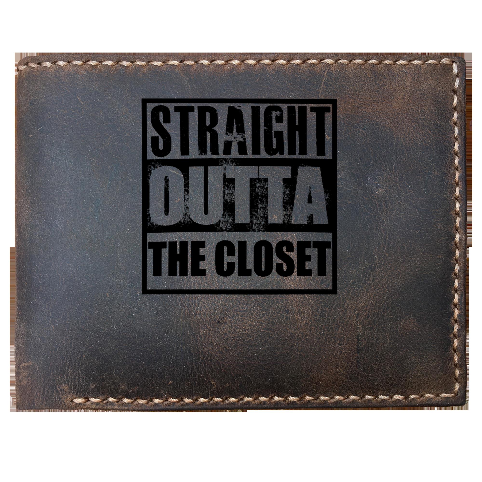 Skitongifts Funny Custom Laser Engraved Bifold Leather Wallet For Men, Funny Lgbt Pride Month Straight Outta Closet