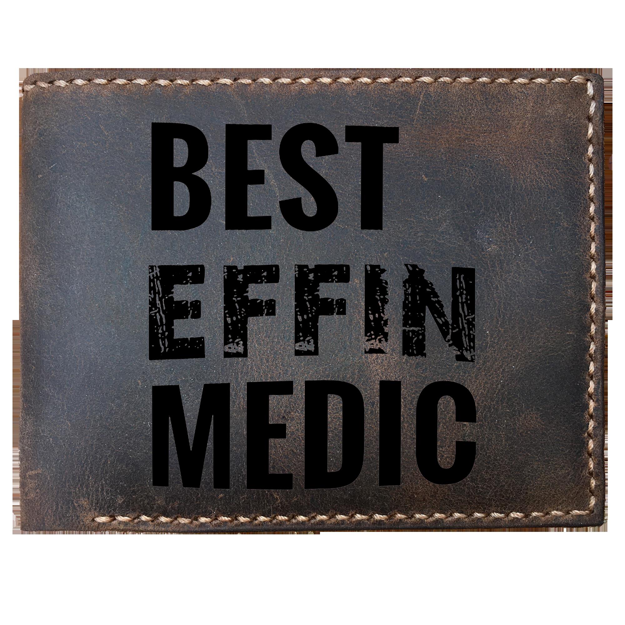 Skitongifts Funny Custom Laser Engraved Bifold Leather Wallet For Men, Funny Medic Medical Practitioner Combat Paramedic