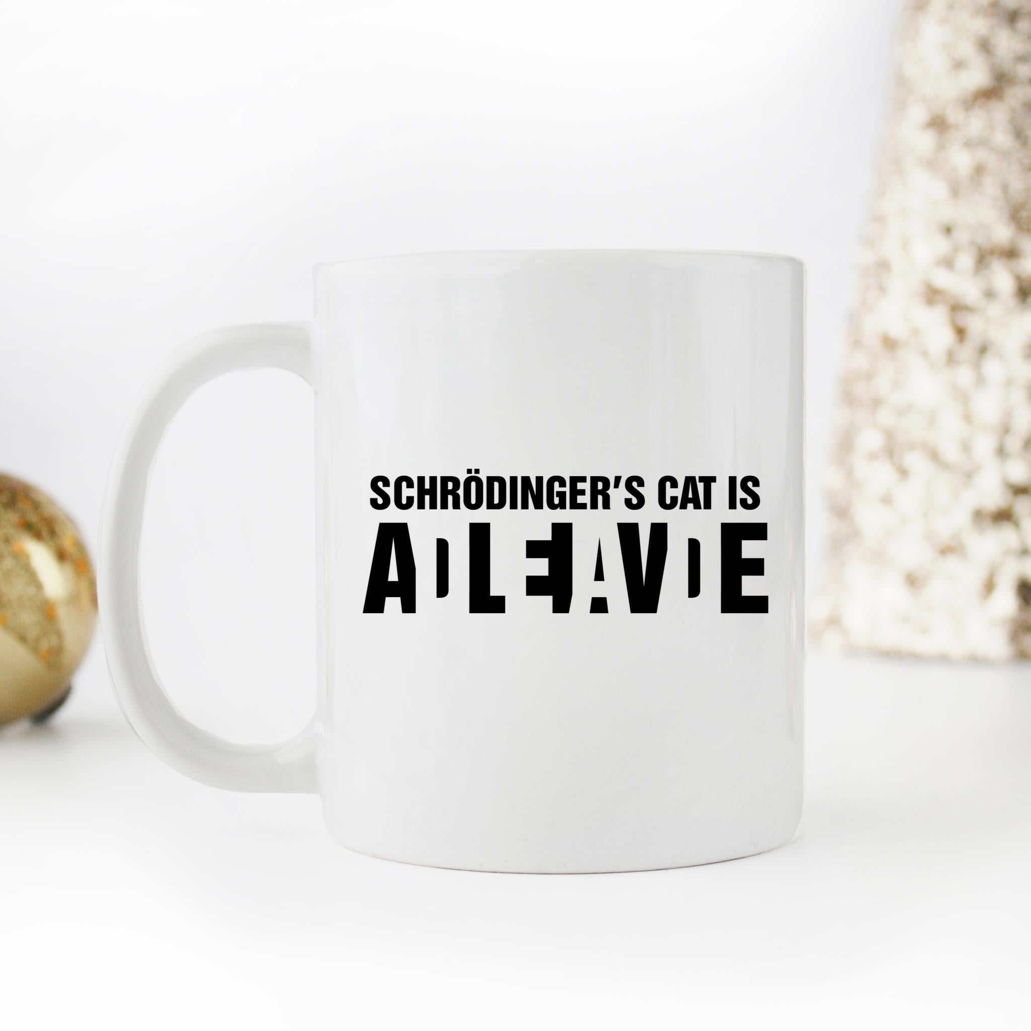 Skitongifts Funny Ceramic Novelty Coffee Mug Funny Physics, Science Schrodingers Cat Is Dead Alive, Ideal Quantum Mechanics xCaofMs