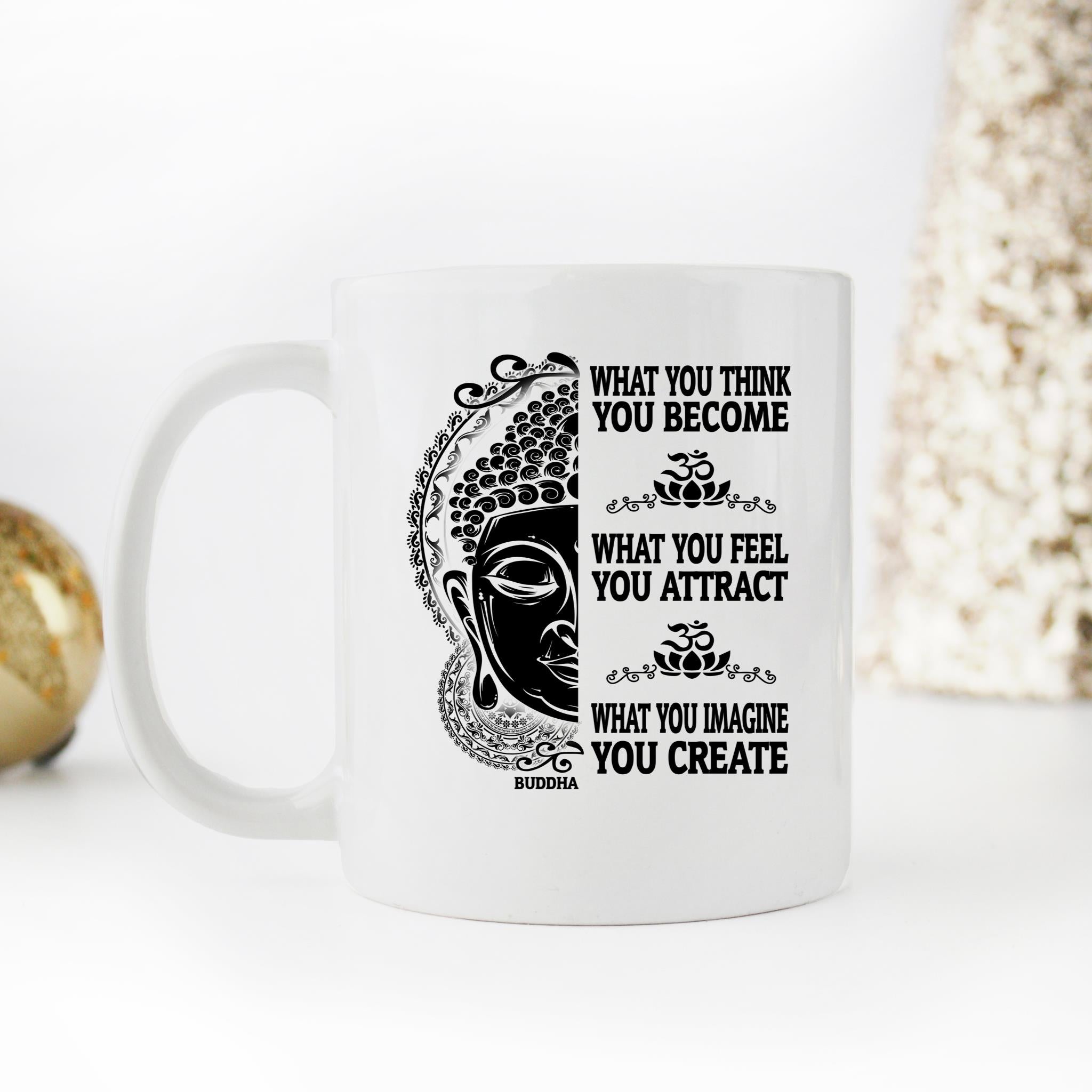 Skitongifts Funny Ceramic Novelty Coffee Mug Funny Yoga Buddha What You Think You Become SqG55j4