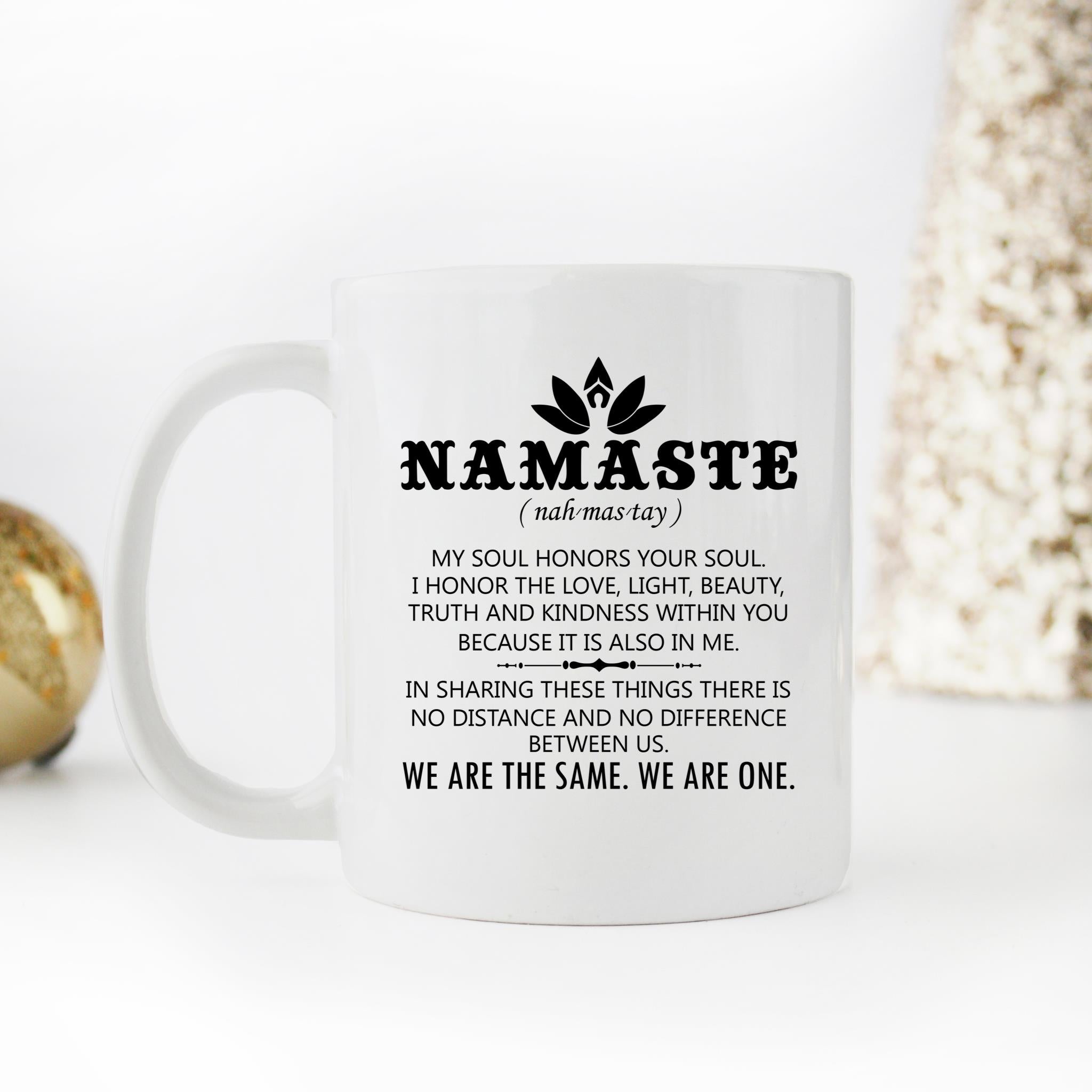 Skitongifts Funny Ceramic Novelty Coffee Mug Funny Yoga My Soul Honors Your Soul Namaste QXzzVbC