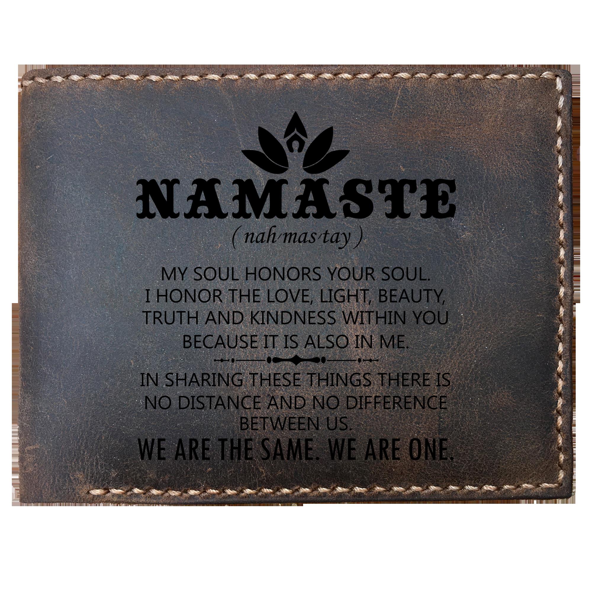 Skitongifts Funny Custom Laser Engraved Bifold Leather Wallet For Men, Funny Yoga My Soul Honors Your Soul Namaste