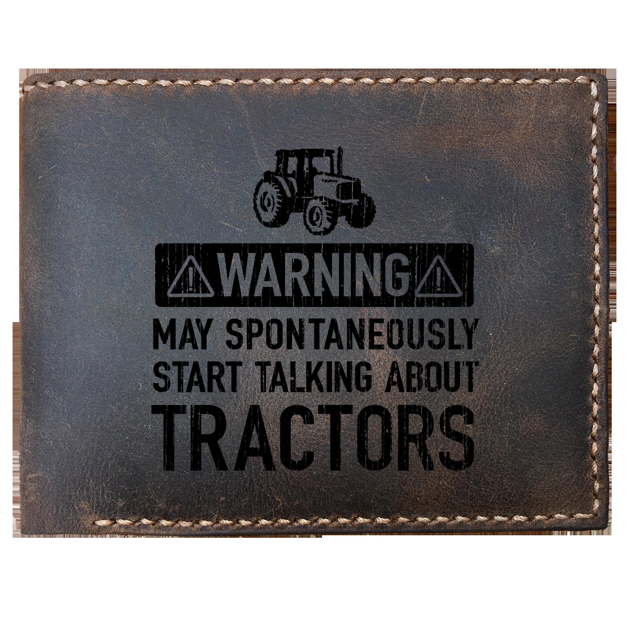 Skitongifts Funny Custom Laser Engraved Bifold Leather Wallet For Men, Funny For Farmers Warning May Spontaneously Start Talking About S