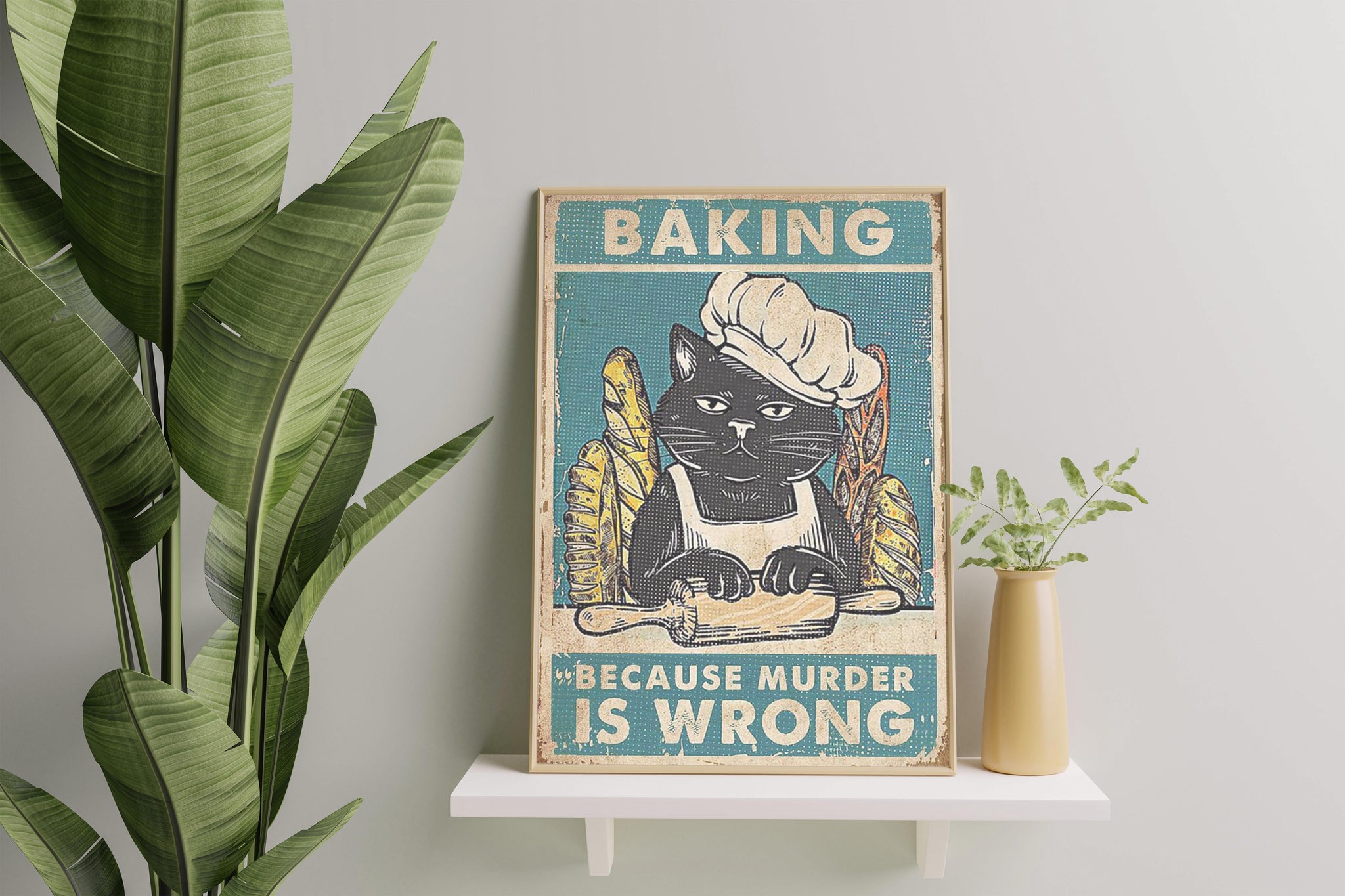 Funny Black Cat With Baking Baking Because Murder Is Wrong With Tattooed Black Cat-TT0908