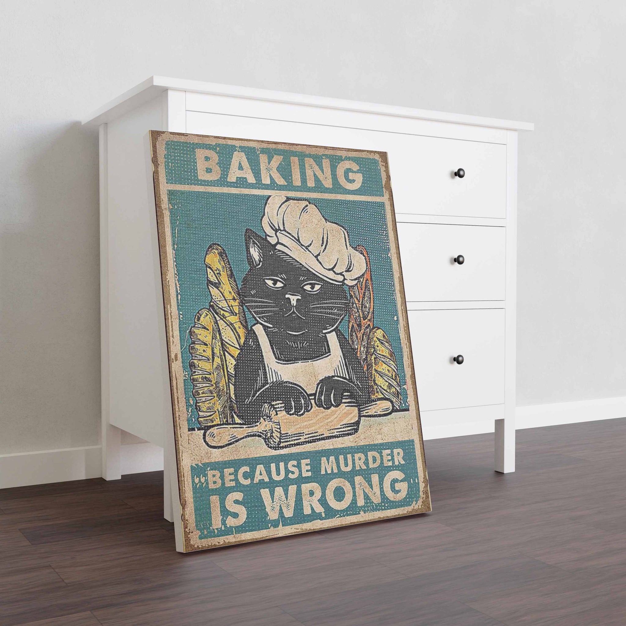 Funny Black Cat With Baking Baking Because Murder Is Wrong With Tattooed Black Cat-TT0908