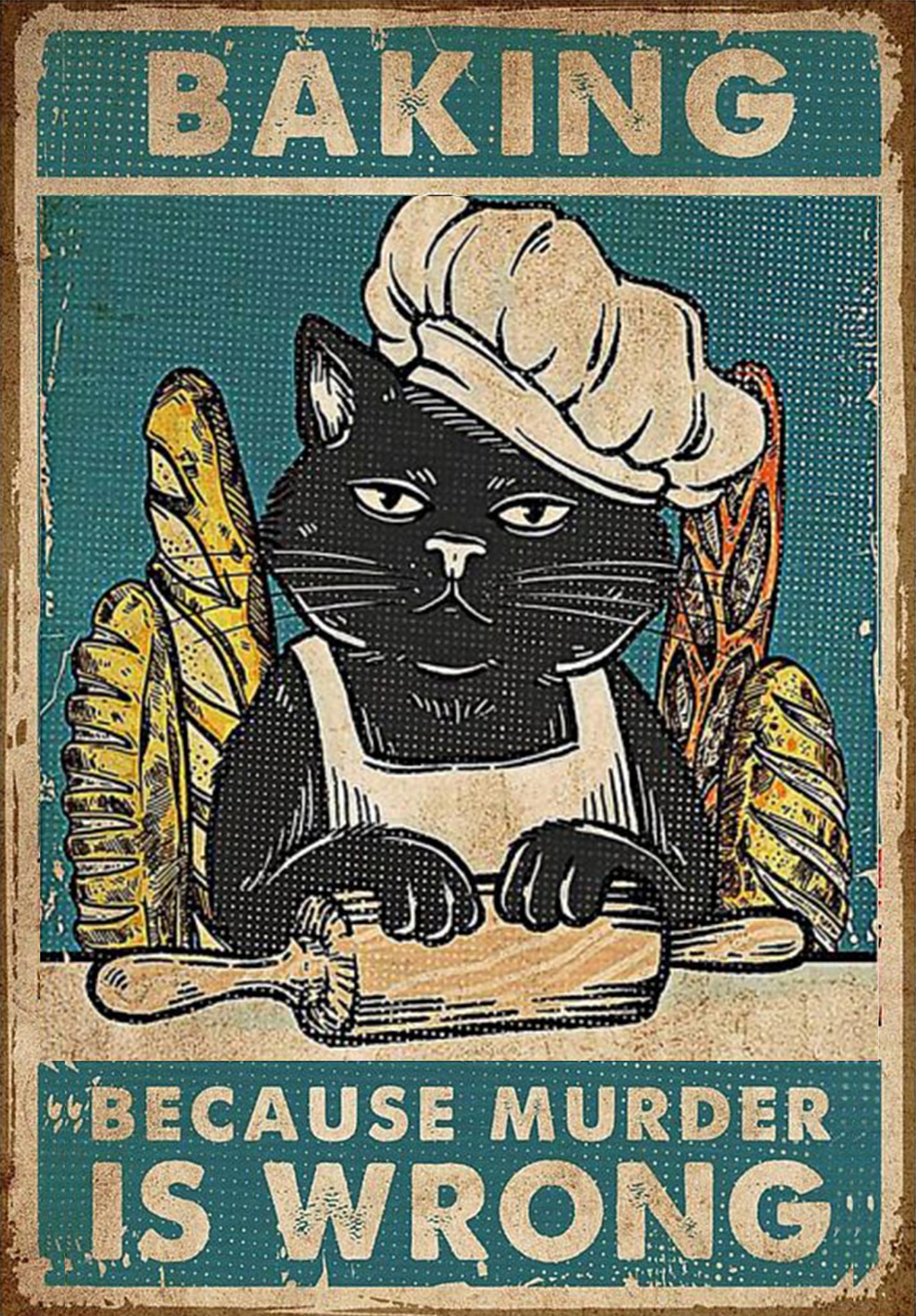 Funny Black Cat With Baking Baking Because Murder Is Wrong With Tattooed Black Cat-TT0908