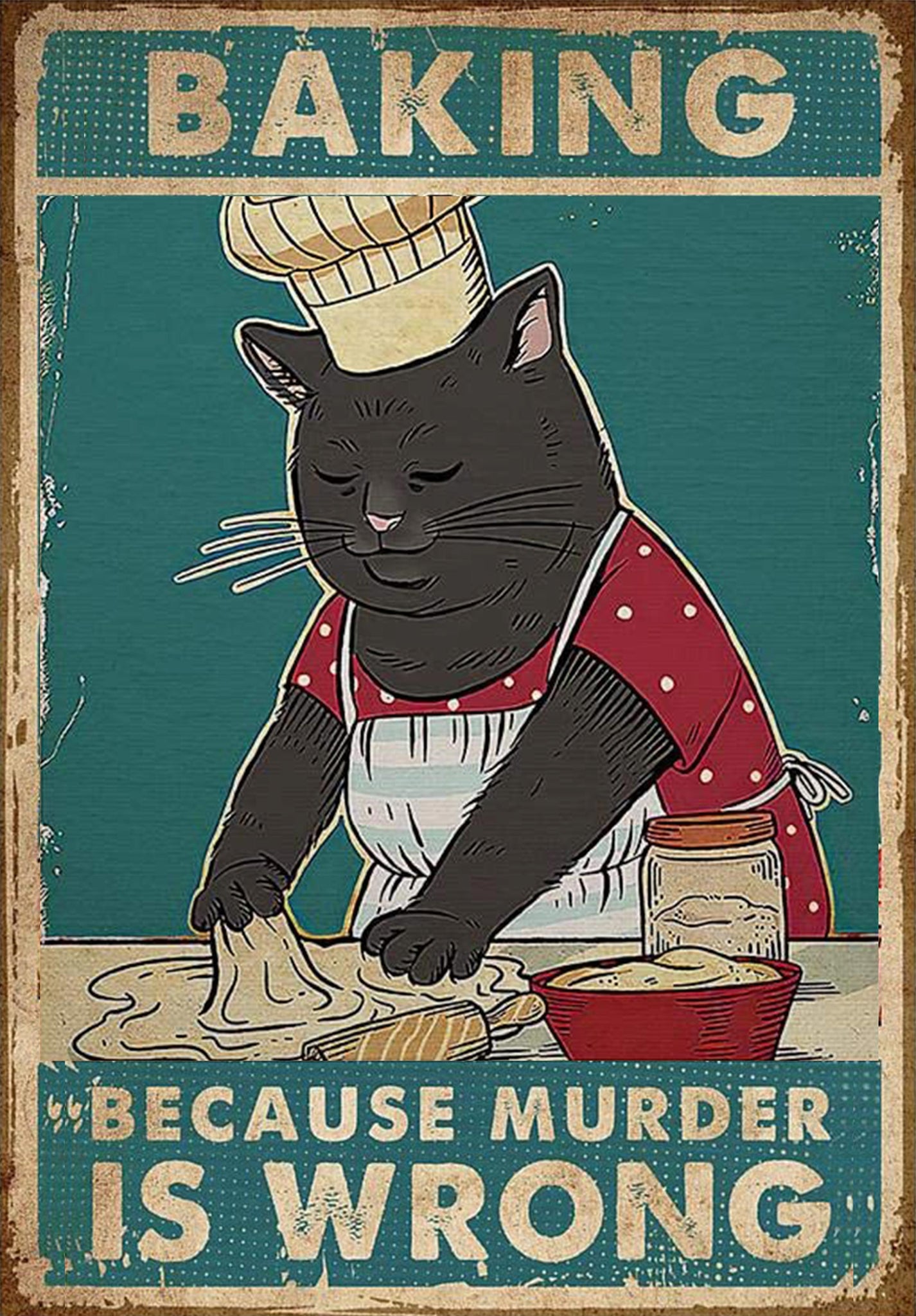 Funny Black Cat With Baking Baking Because Murder Is Wrong With Tattooed Black Cat 1-TT0908