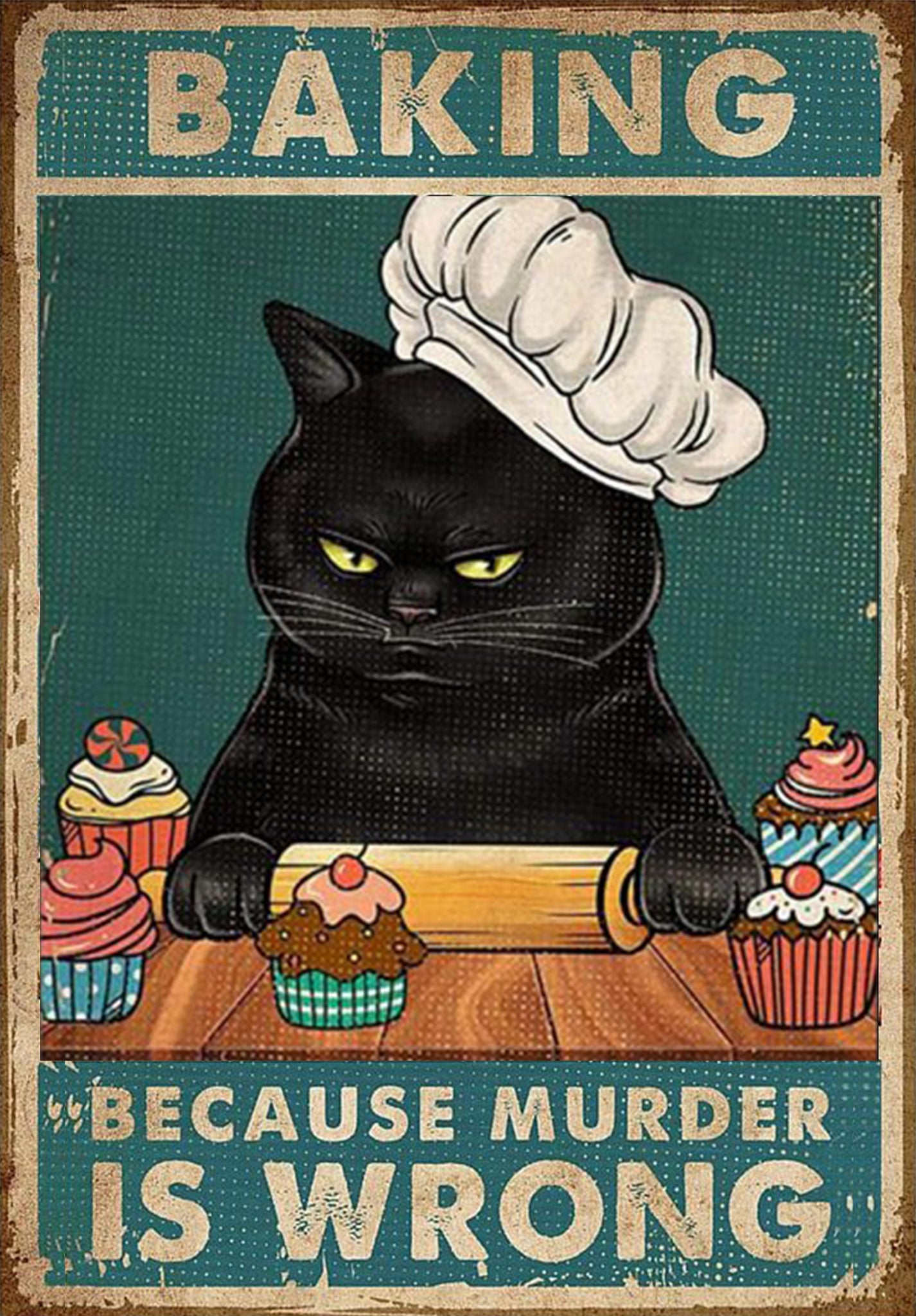 Funny Black Cat With Baking Baking Because Murder Is Wrong With Tattooed Black Cat 5-TT0908