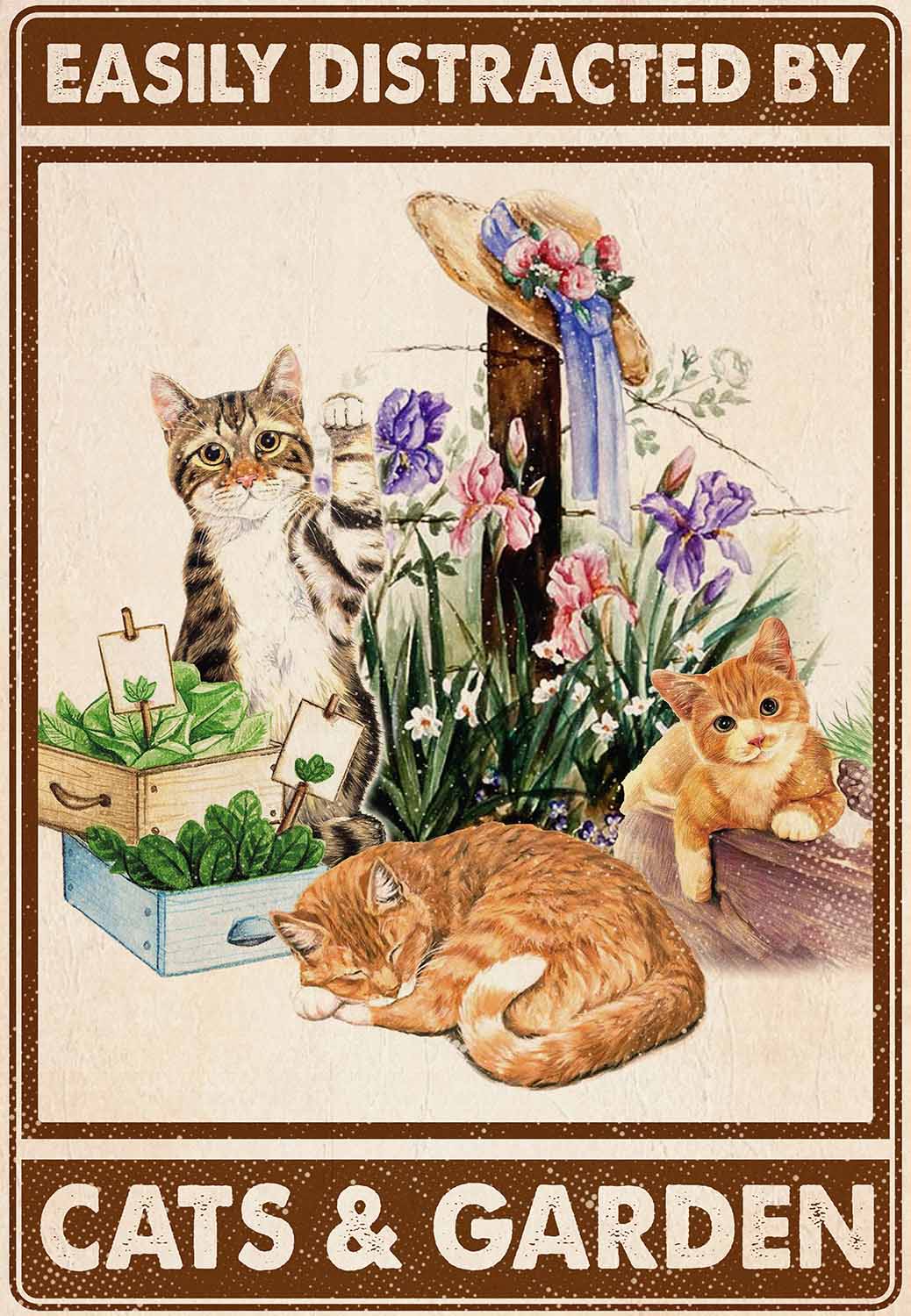 Funny Cat Cat And Garden Easily Distracted Flower-MH0608