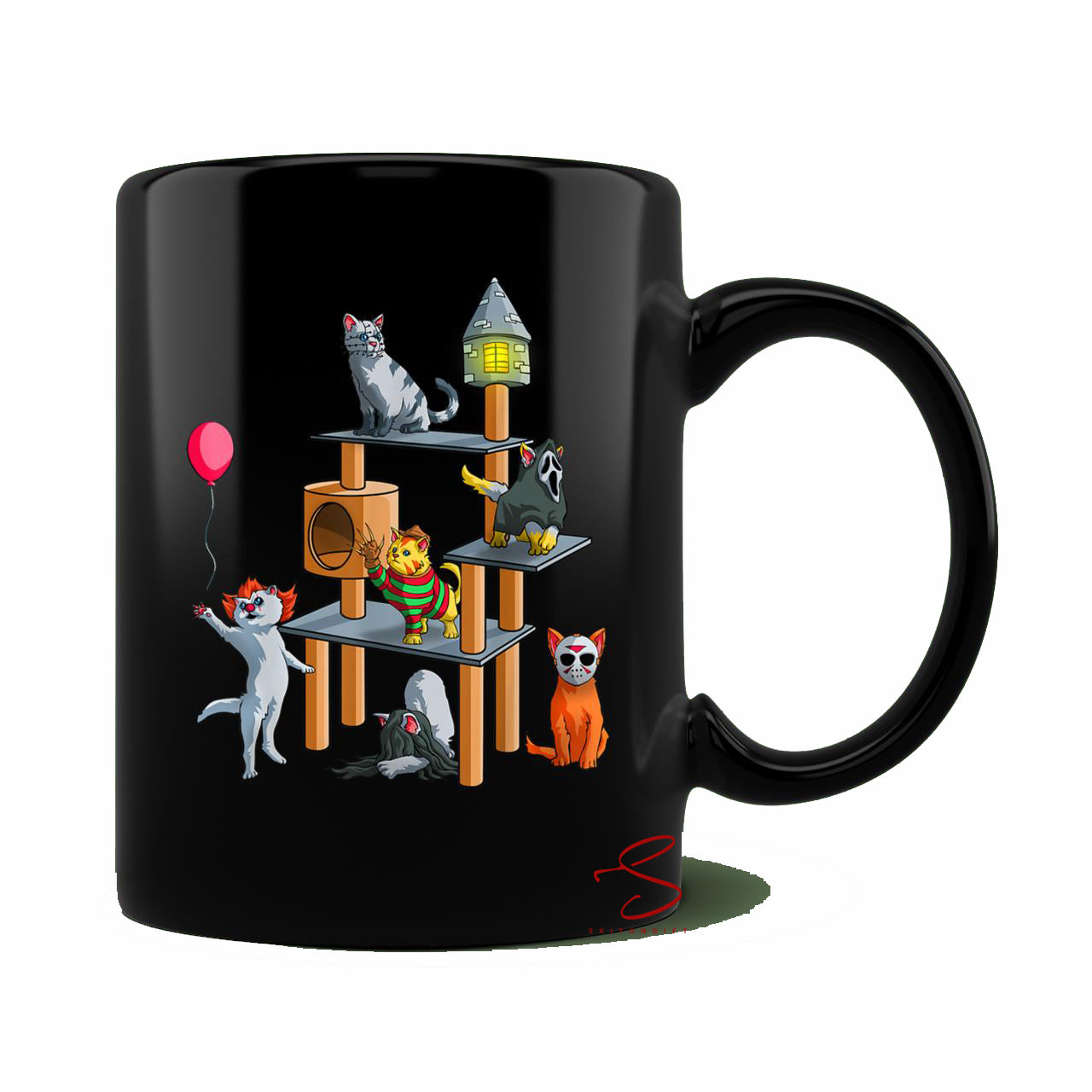 Skitongift Ceramic Novelty Coffee Mug Funny Cat Horror Movies Cute Spooky Halloween For Cat Kitty Lovers Mug