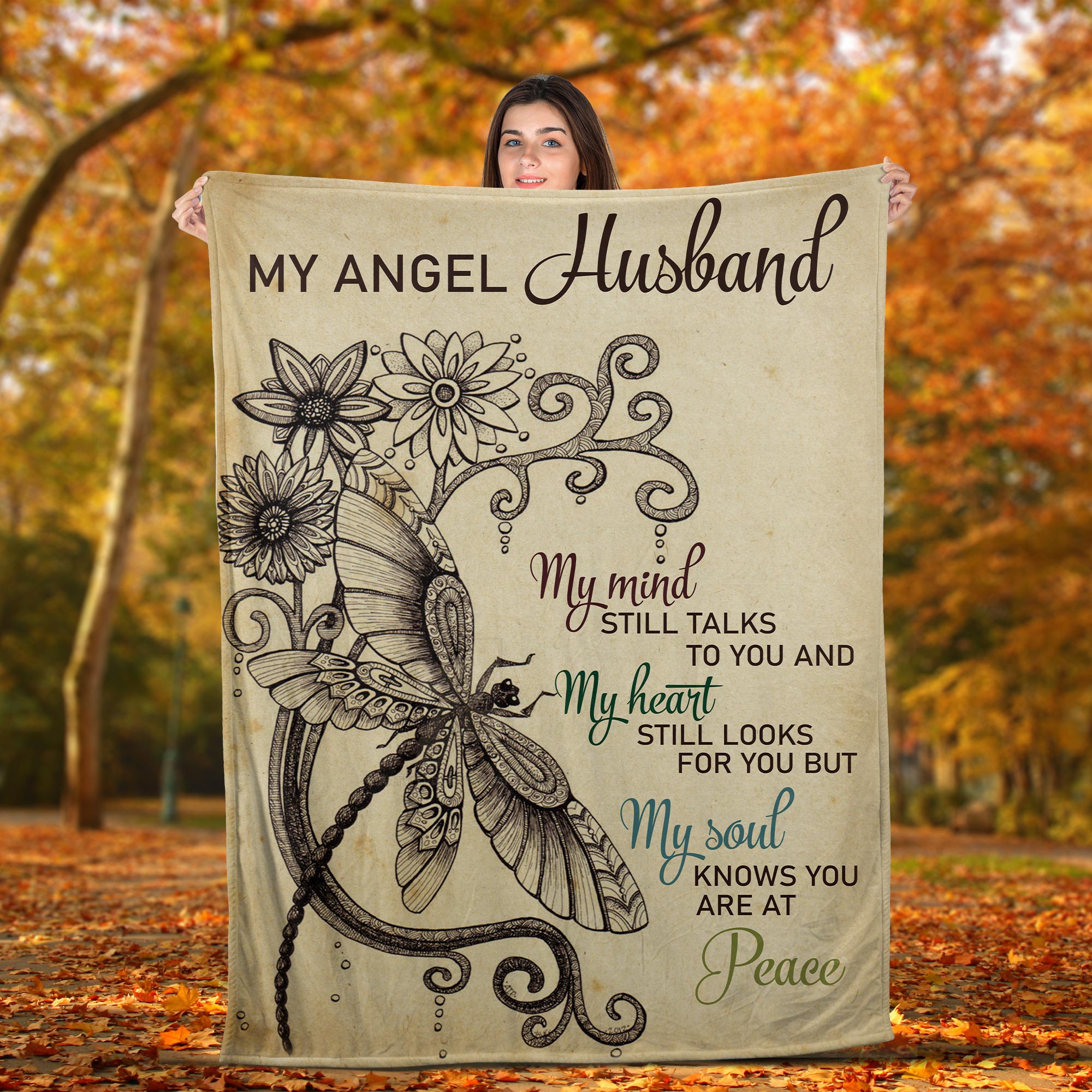 Funny Dragonflies And Flower My Angel Husband My Mind Still Talks To You Landscape-TT0608