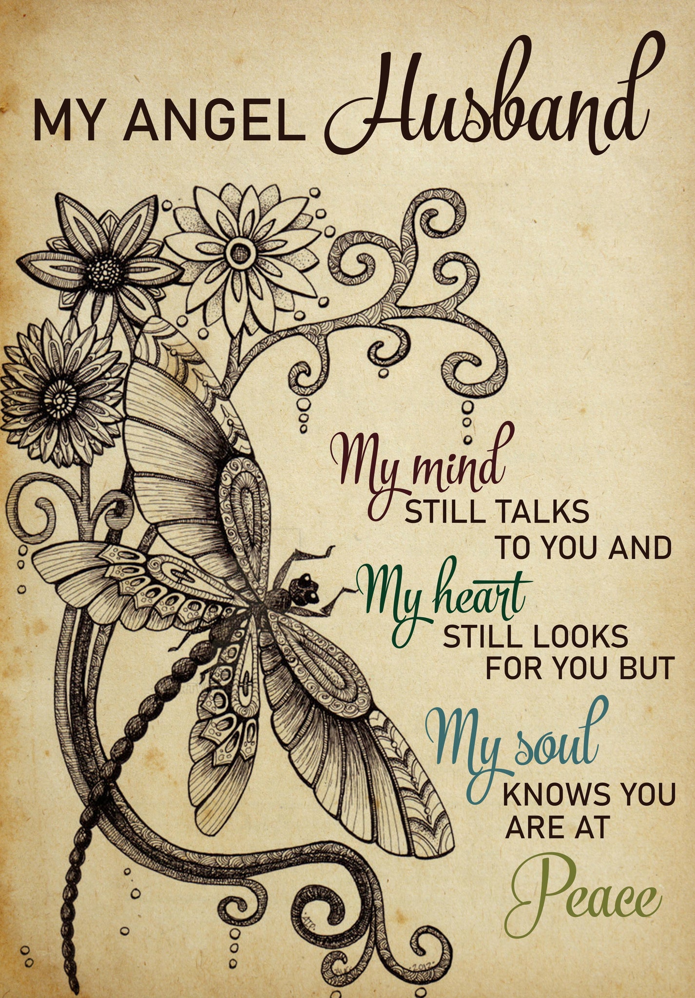 Funny Dragonflies And Flower My Angel Husband My Mind Still Talks To You Landscape-TT0608