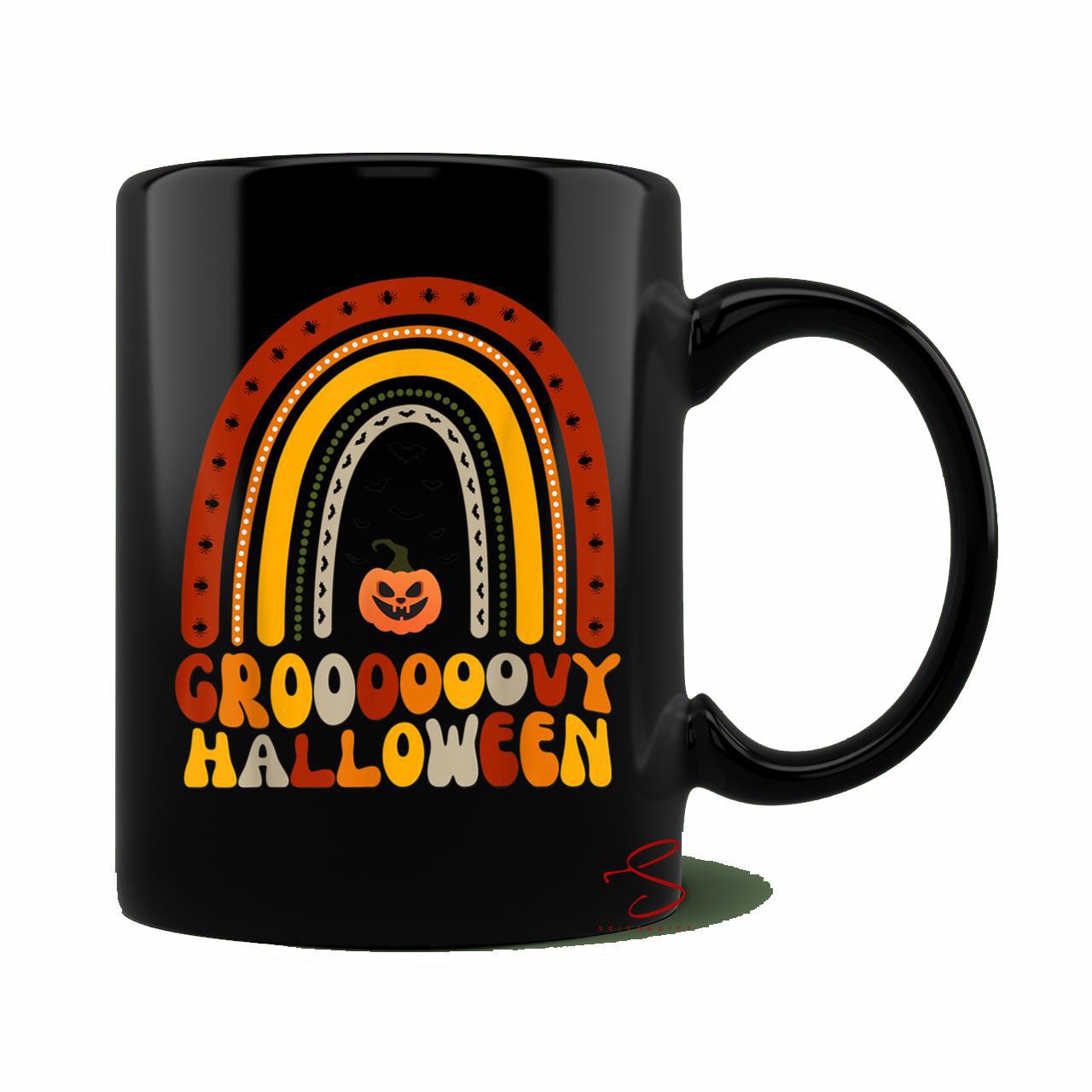 Skitongift Ceramic Novelty Coffee Mug Funny Spooky Halloween Groovy Spooky Halloween Rainbow Mug