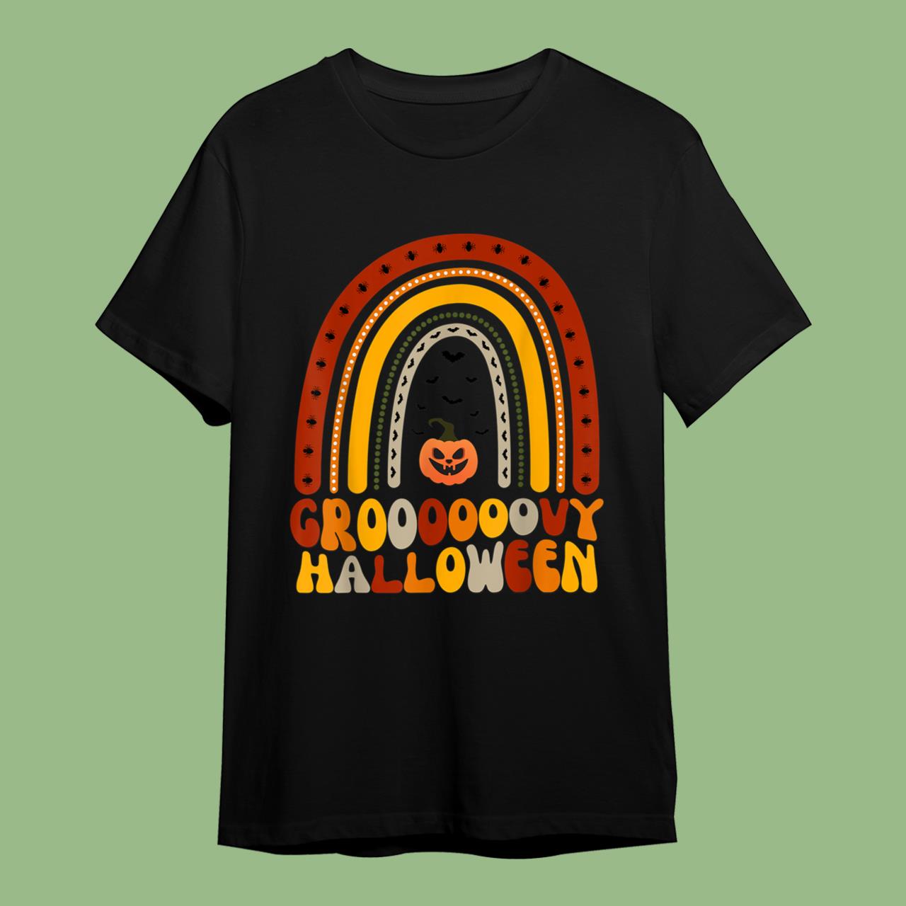 Skitongift Funny Halloween Groovy Halloween Rainbow T-Shirt
