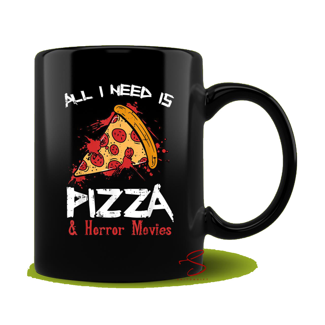 Skitongift Ceramic Novelty Coffee Mug Funny Spooky Halloween Mug Bloody Pizza Horror Funny Food Spooky Halloween Gift
