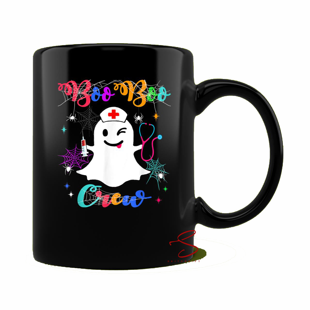 Skitongift Spooky Ceramic Novelty Coffee Mug Funny Halloween Mug Boo Boo Crew Ghost Ems Emt Paramedic Nurse Halloween