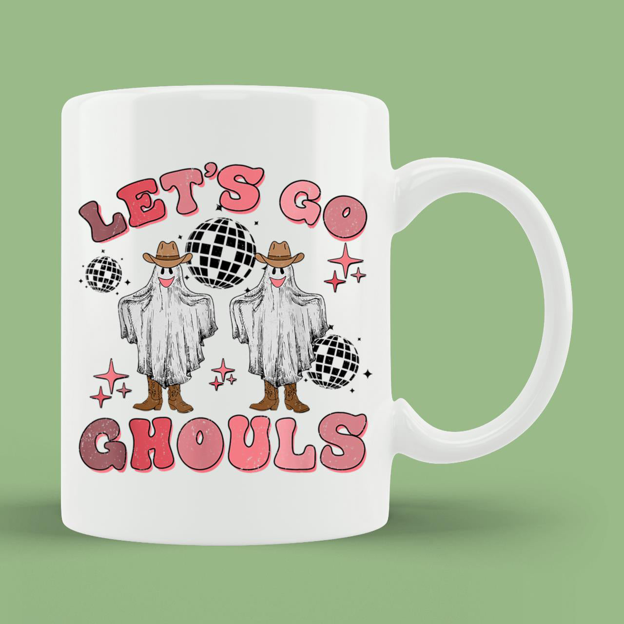 Skitongift Ceramic Novelty Coffee Mug Funny Spooky Halloween Mug Lets Go Ghouls Disco Ball Ghost Spooky Halloween Party